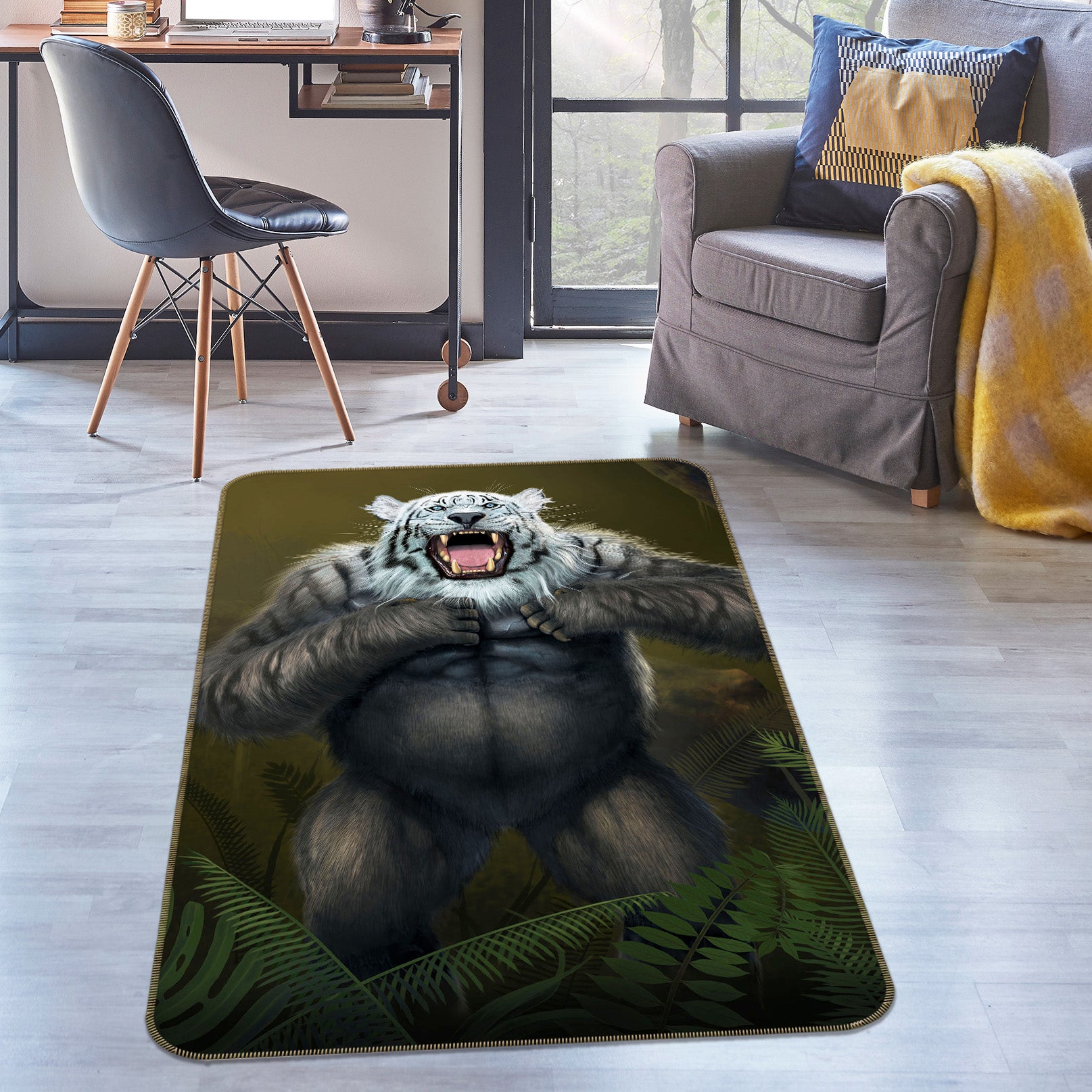 3D Tigerilla wWhite Tiger Version 1076 Vincent Hie Rug Non Slip Rug Mat