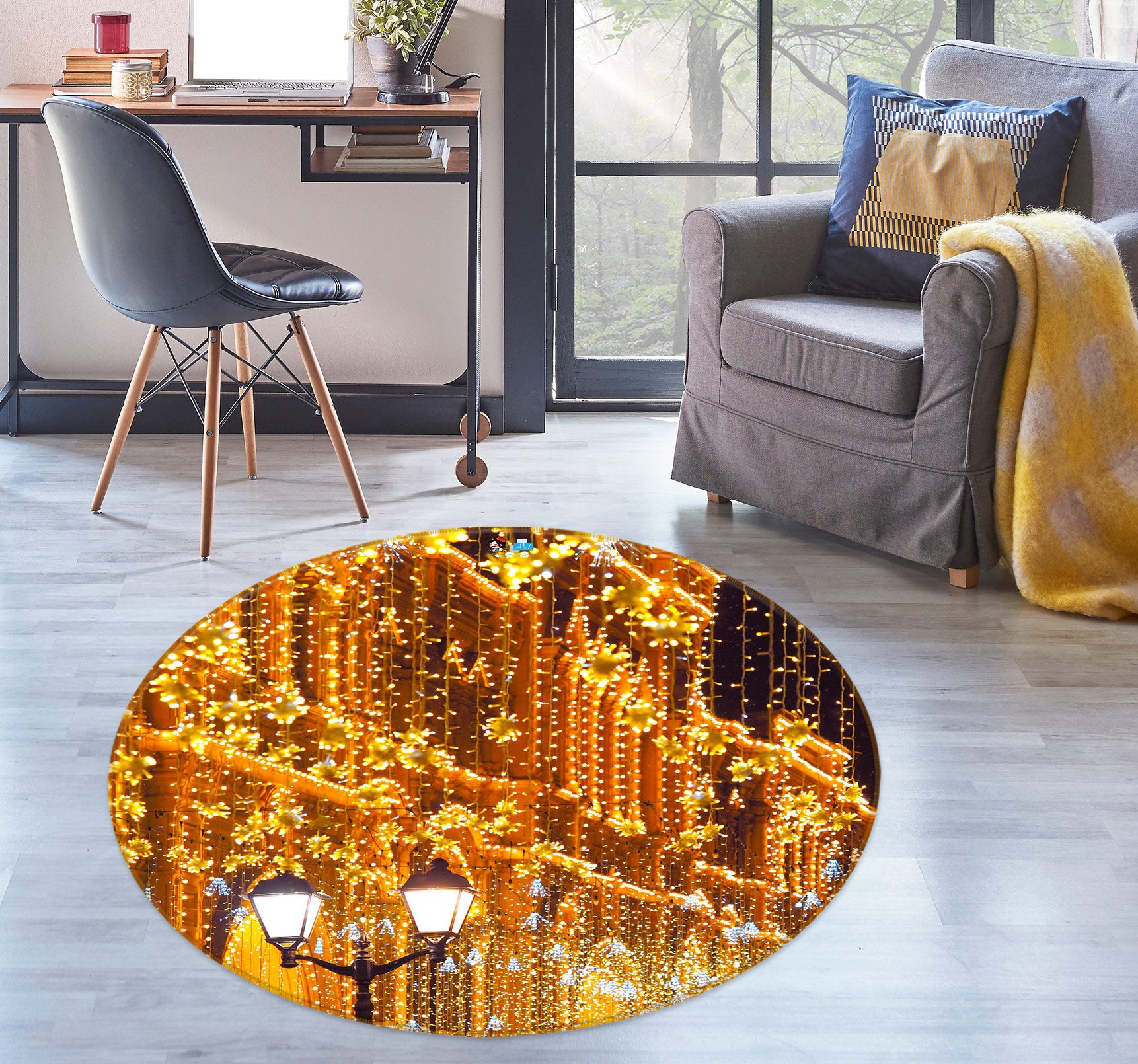 3D String Lights 55220 Christmas Round Non Slip Rug Mat Xmas