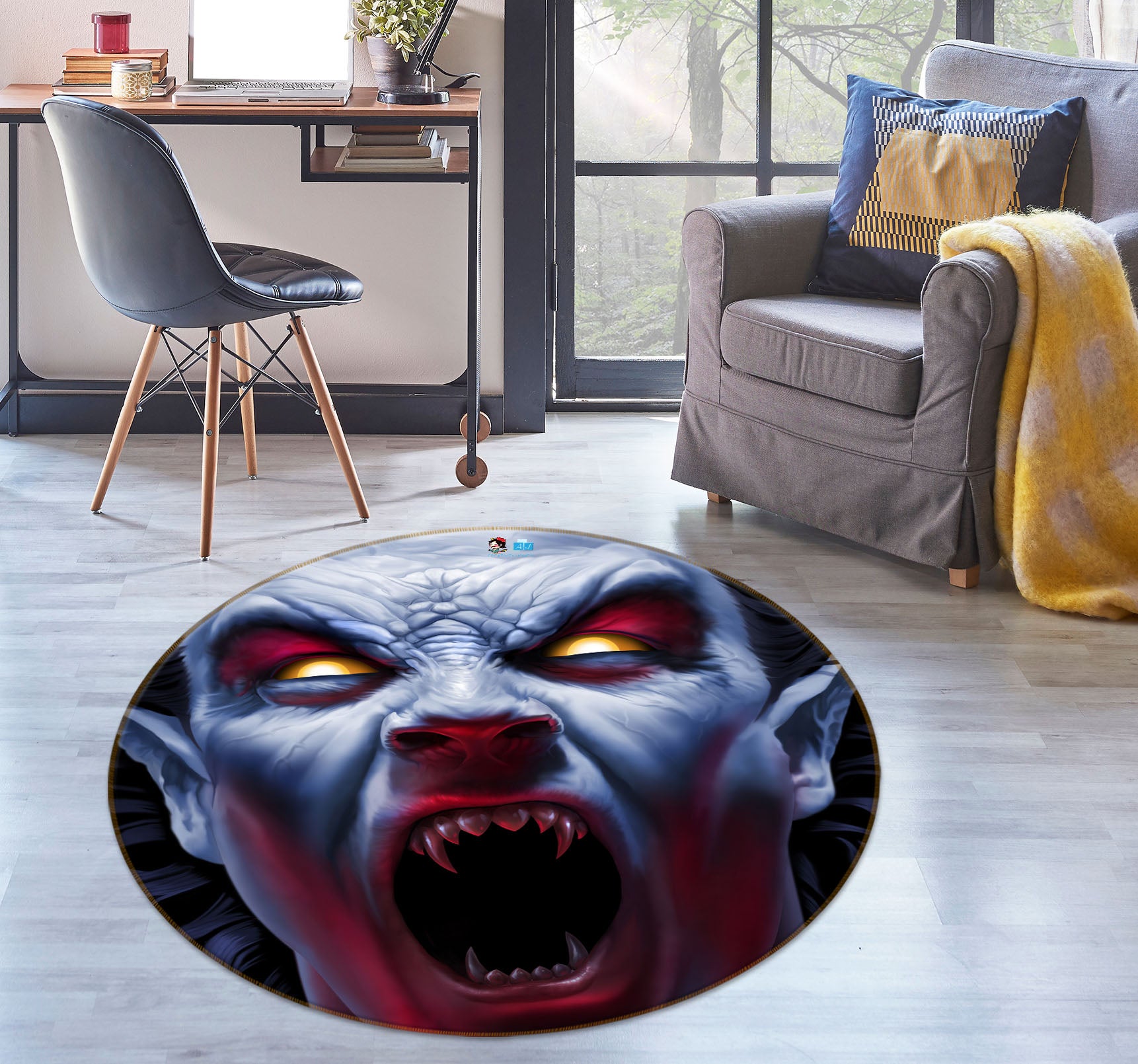 3D Monster 4176 Tom Wood Rug Round Non Slip Rug Mat