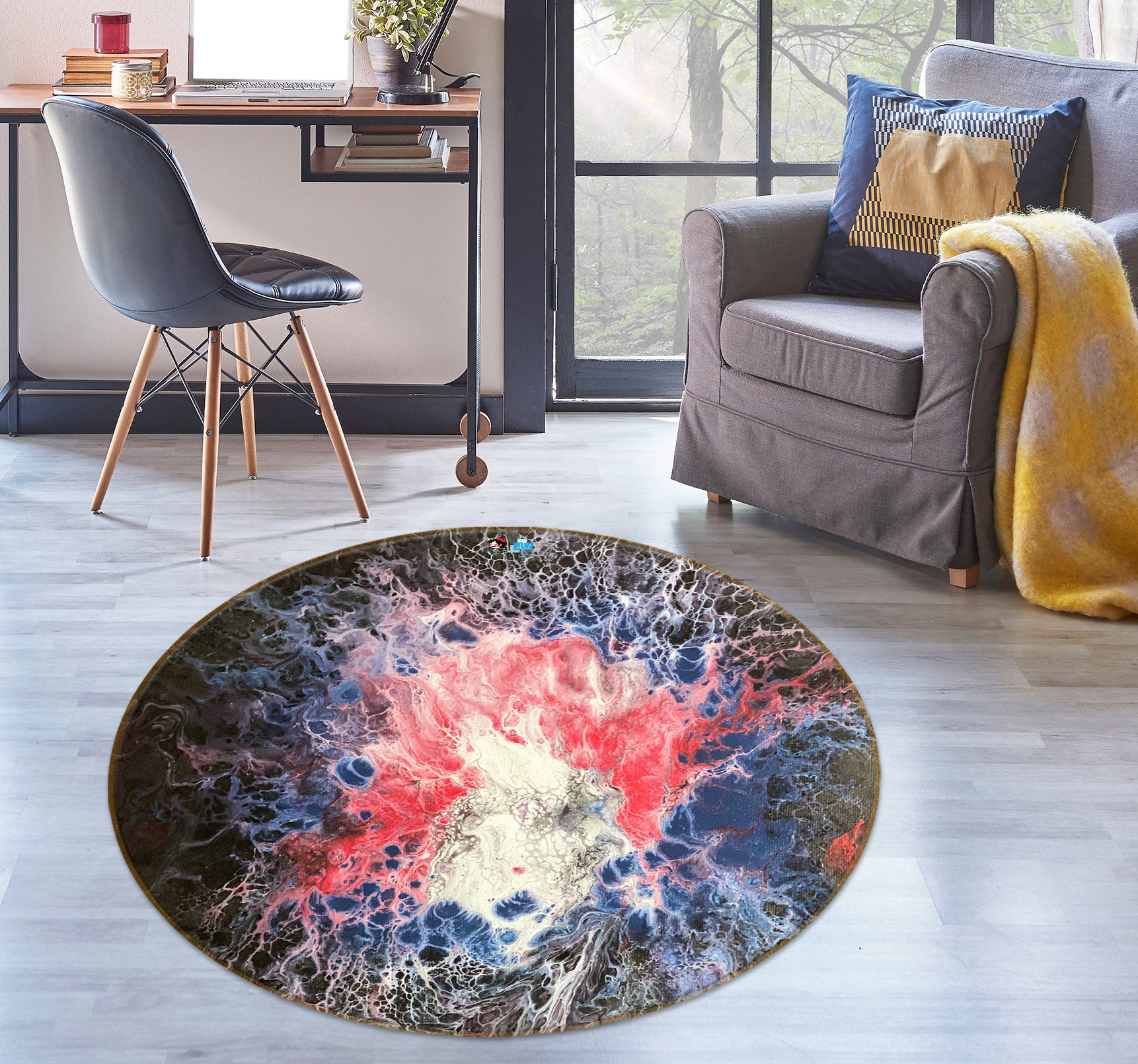 3D Pigment Ink Dyeing 40011 Valerie Latrice Rug Round Non Slip Rug Mat