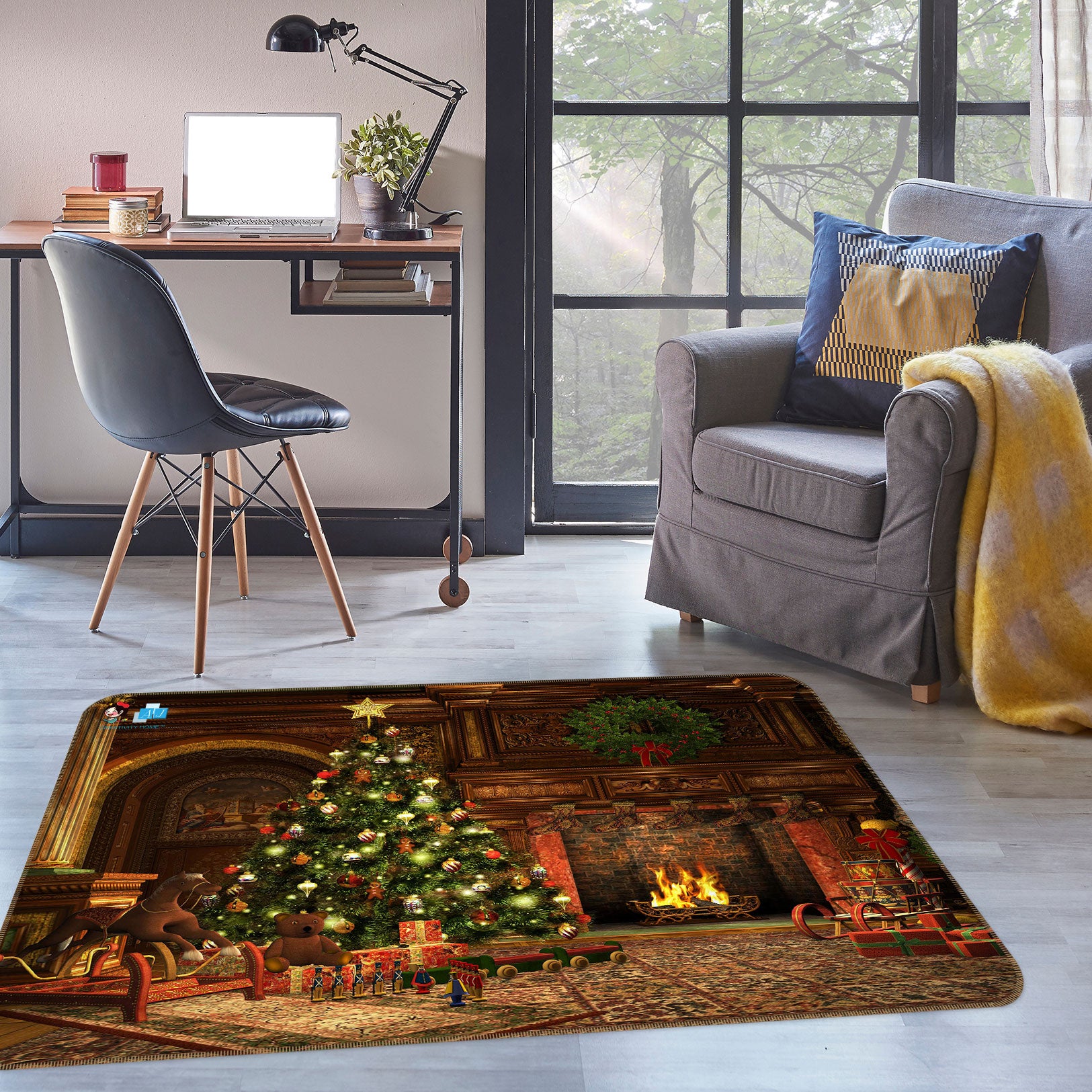3D Tree Stove 56105 Christmas Non Slip Rug Mat Xmas