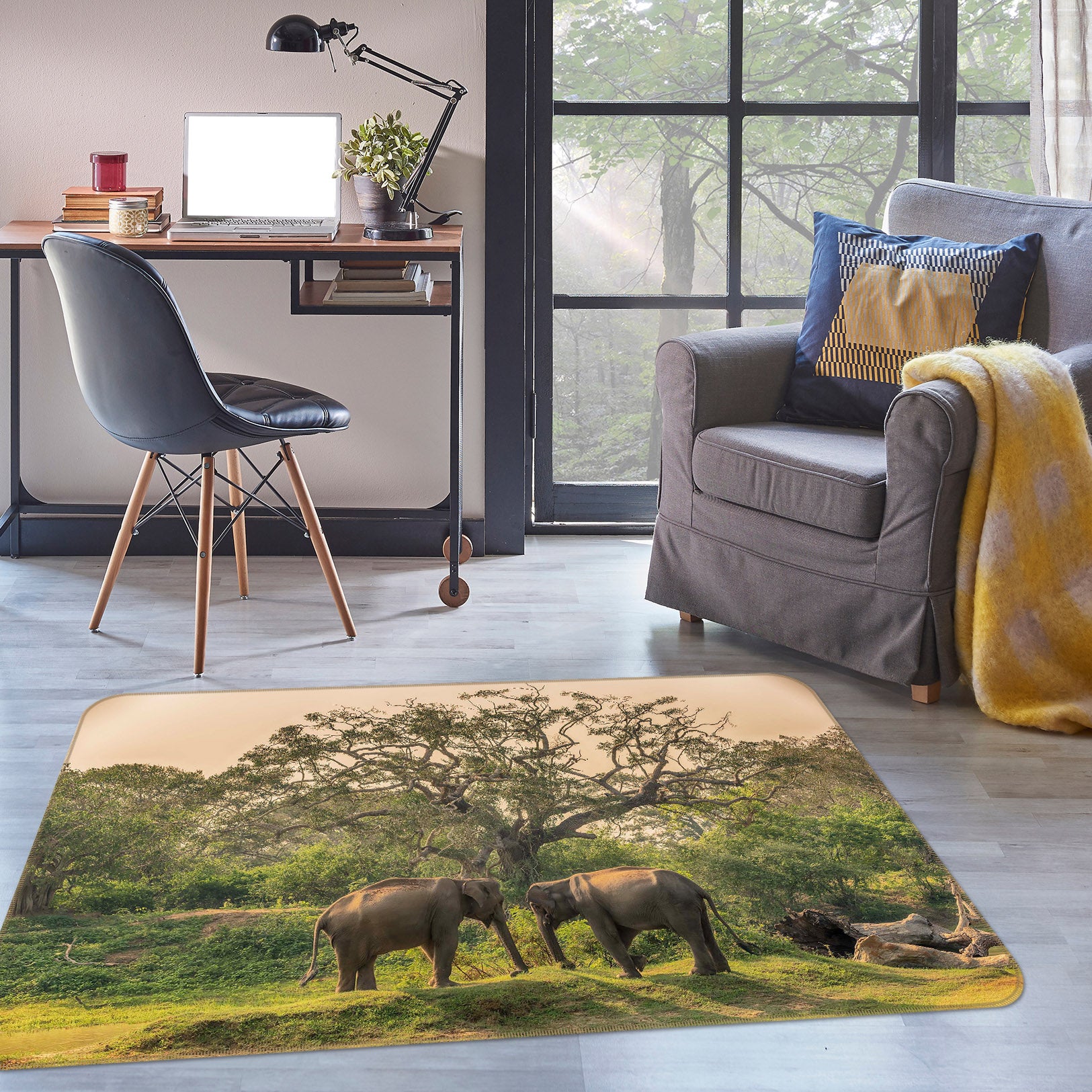3D Elephant Grove 059 Animal Non Slip Rug Mat