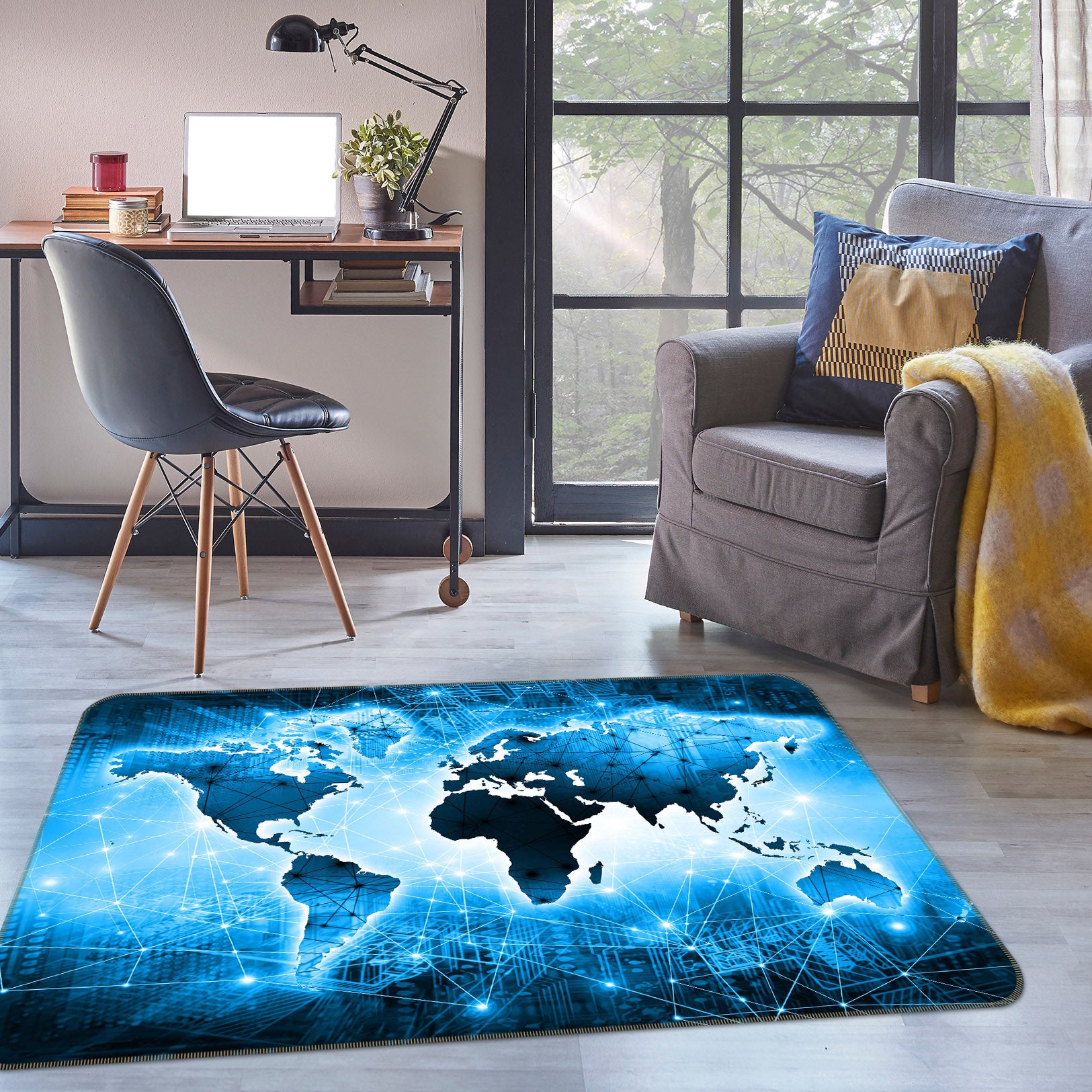 3D Blue World 251 World Map Non Slip Rug Mat
