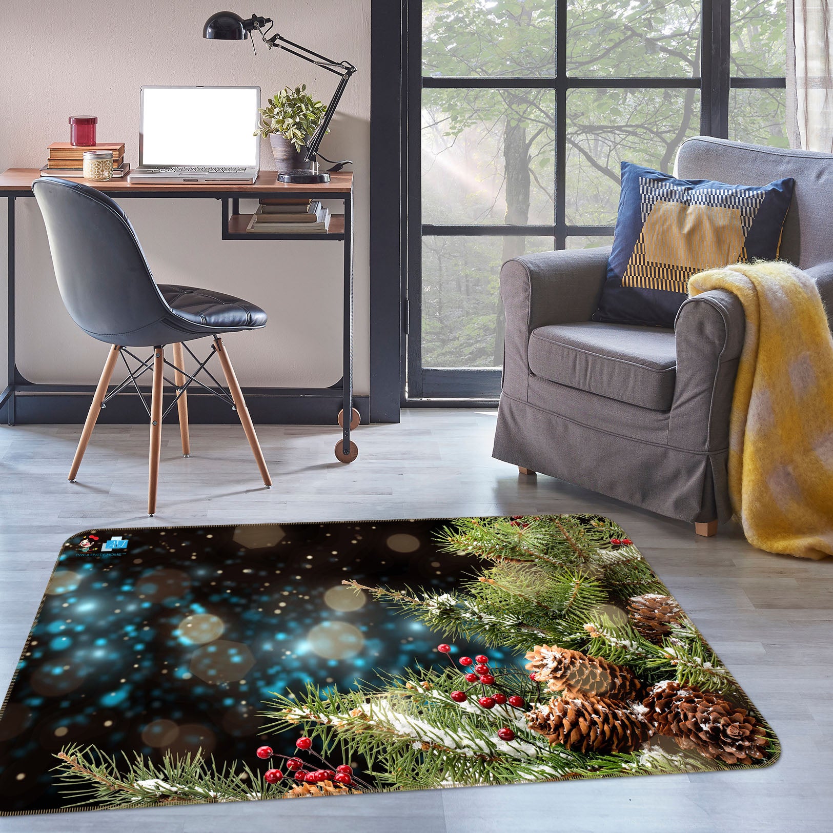 3D Pine Cone 56258 Christmas Non Slip Rug Mat Xmas
