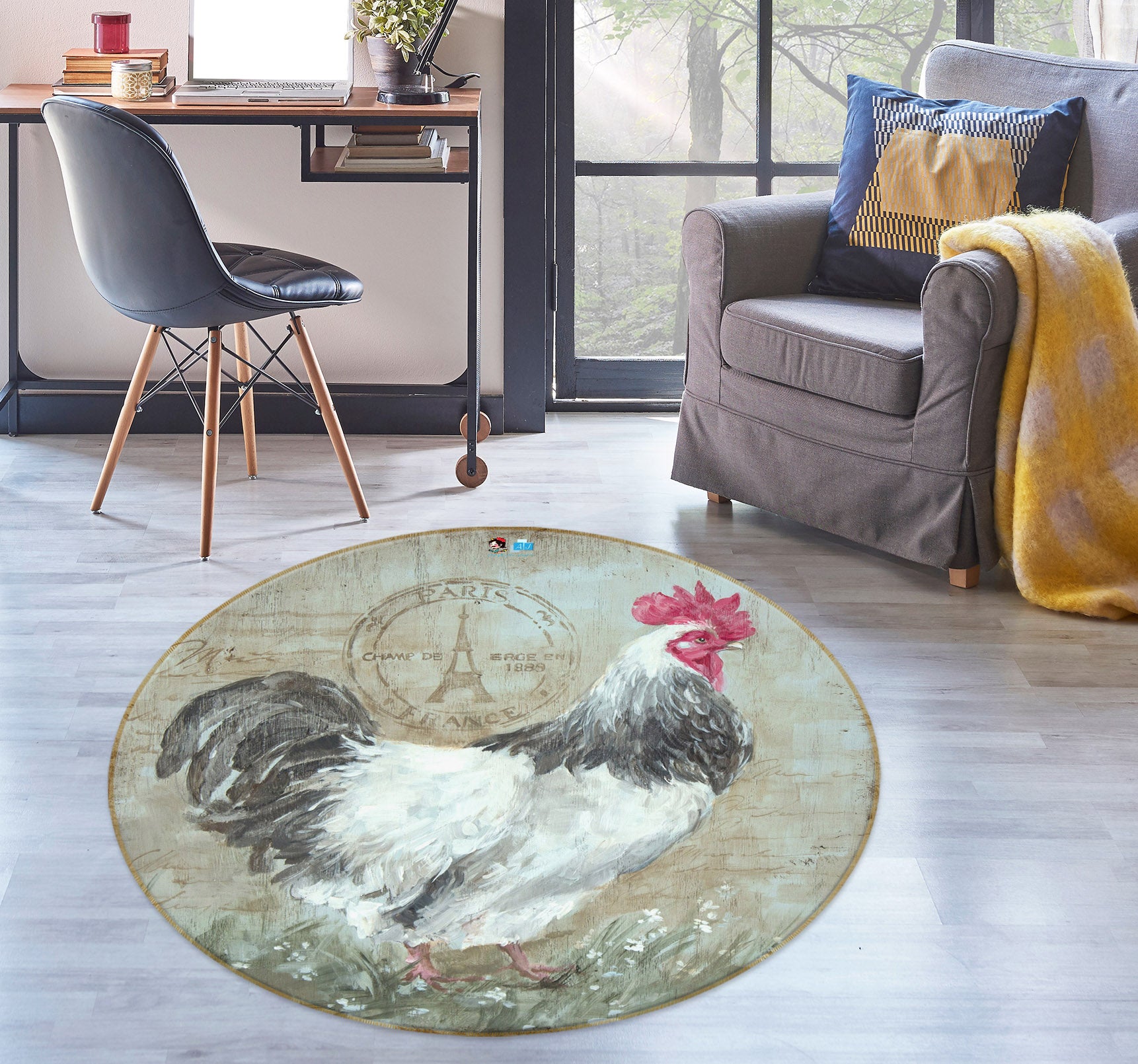 3D Chick 1103 Debi Coules Rug Round Non Slip Rug Mat