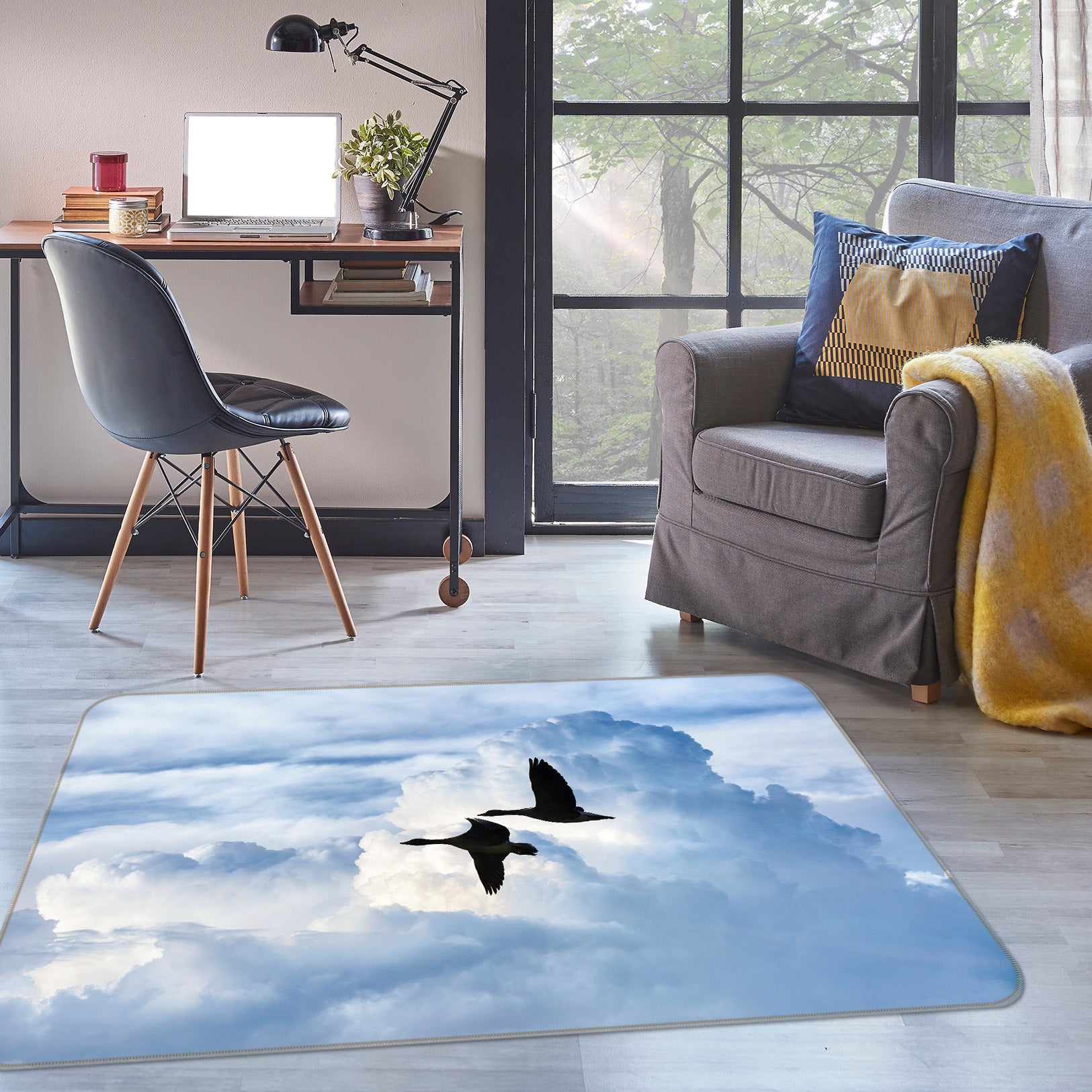3D Flying Geese Cloud 086 Animal Non Slip Rug Mat