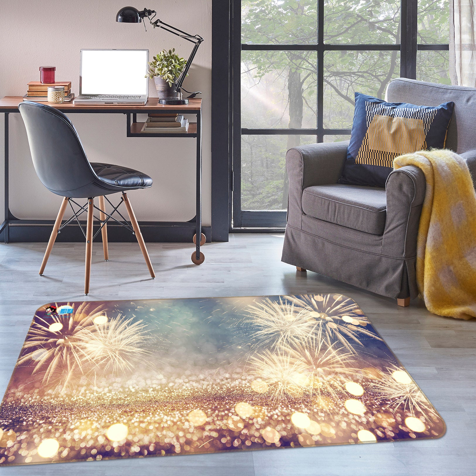 3D Fireworks Light Spot 56231 Christmas Non Slip Rug Mat Xmas