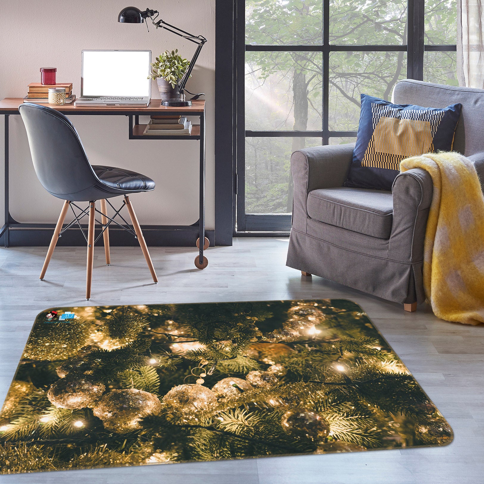 3D Branches Round Ball 56219 Christmas Non Slip Rug Mat Xmas