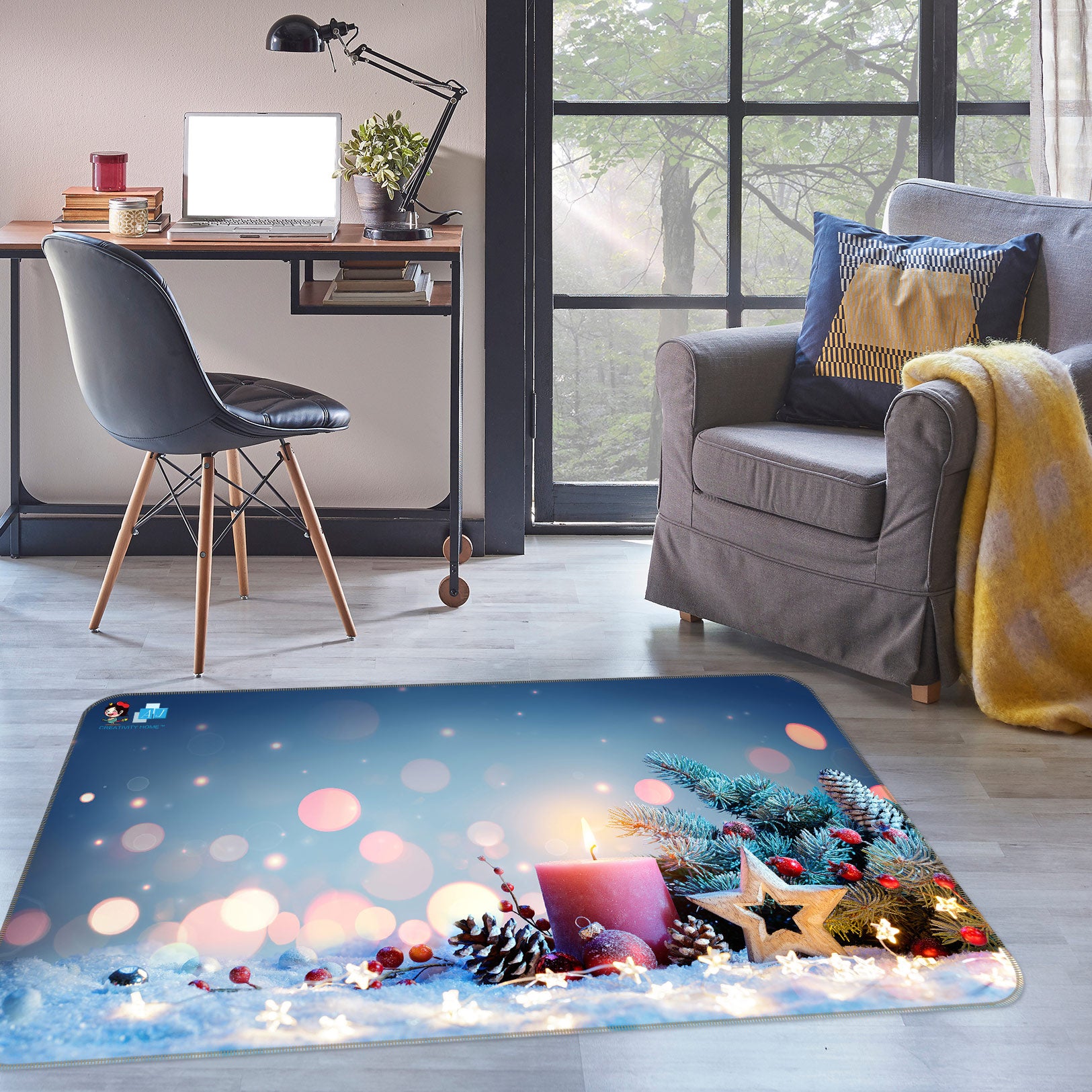 3D Candle Branches Stars 56136 Christmas Non Slip Rug Mat Xmas