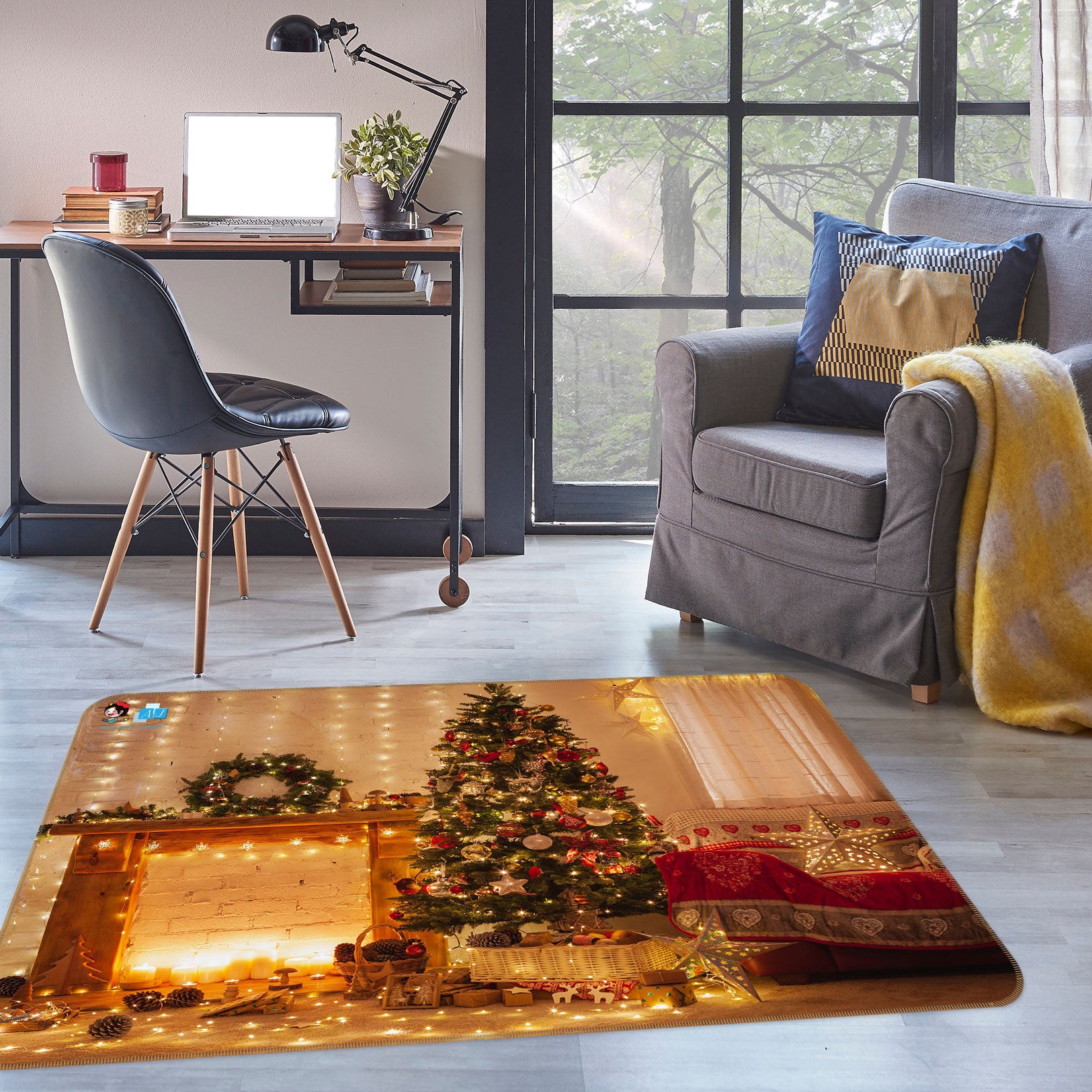 3D Stove Tree 56154 Christmas Non Slip Rug Mat Xmas