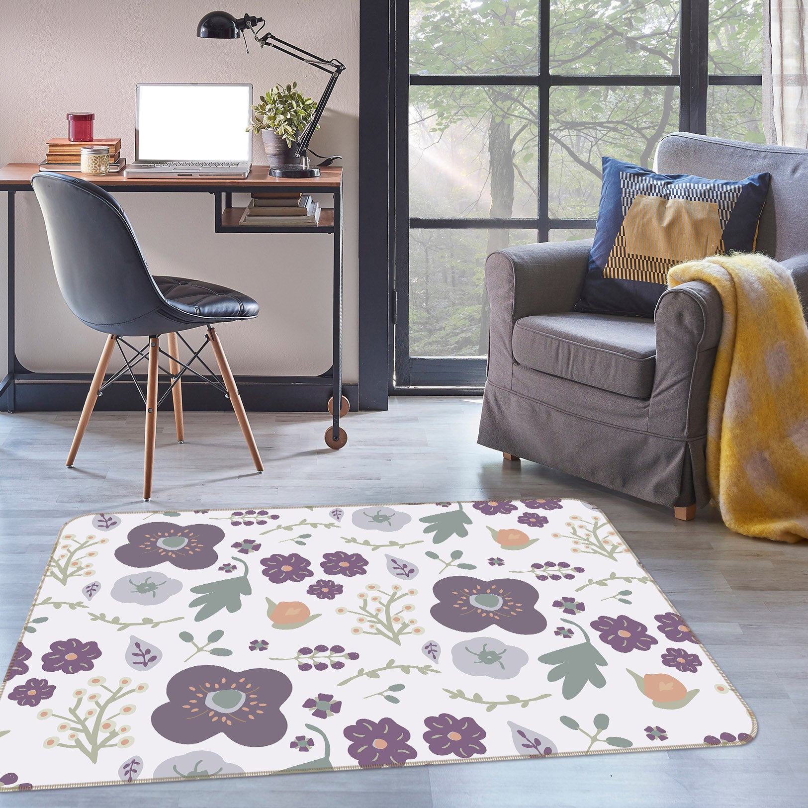 3D Flower Pattern 1102 Jillian Helvey Rug Non Slip Rug Mat