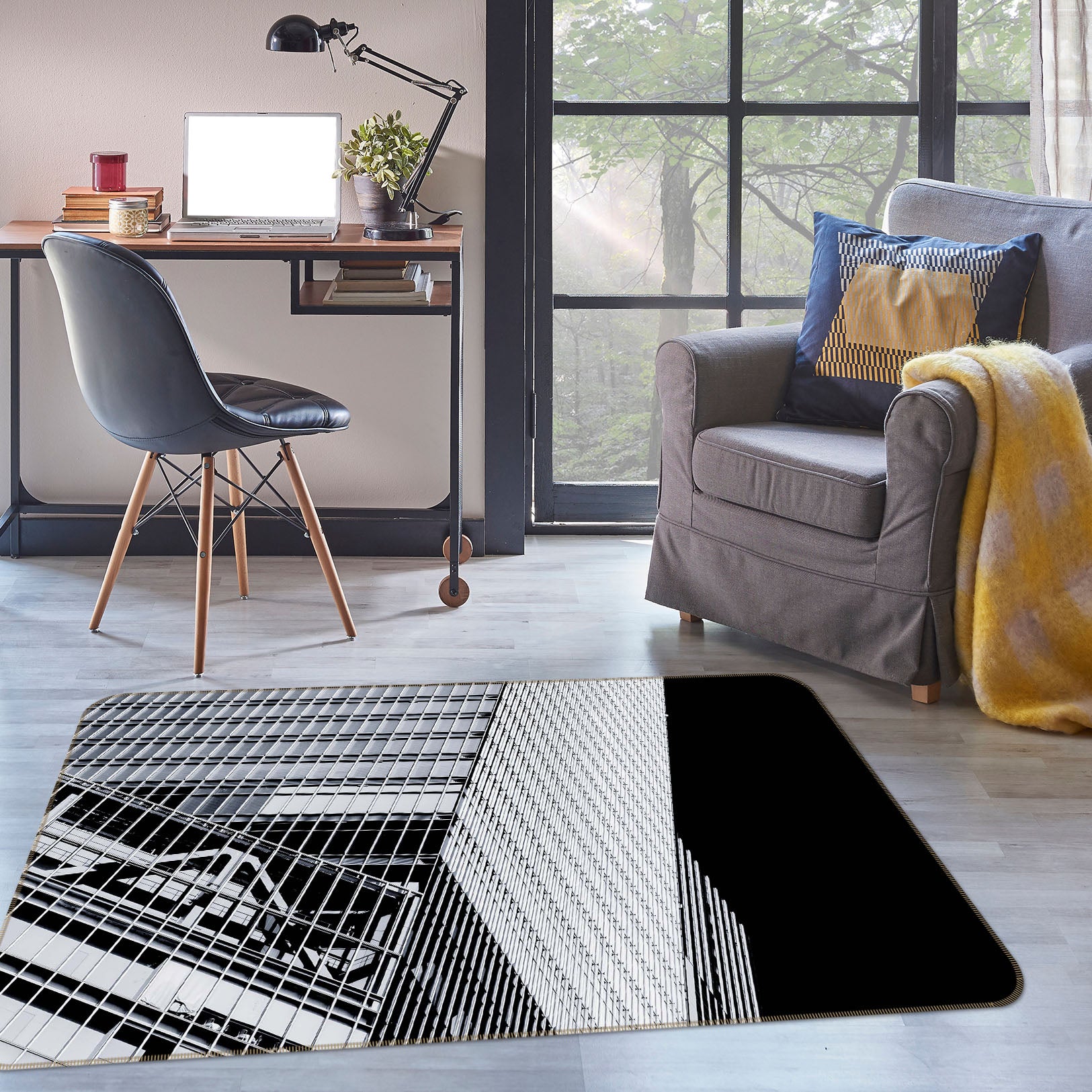3D Steel Fence 1008 Noirblanc777 Rug Non Slip Rug Mat