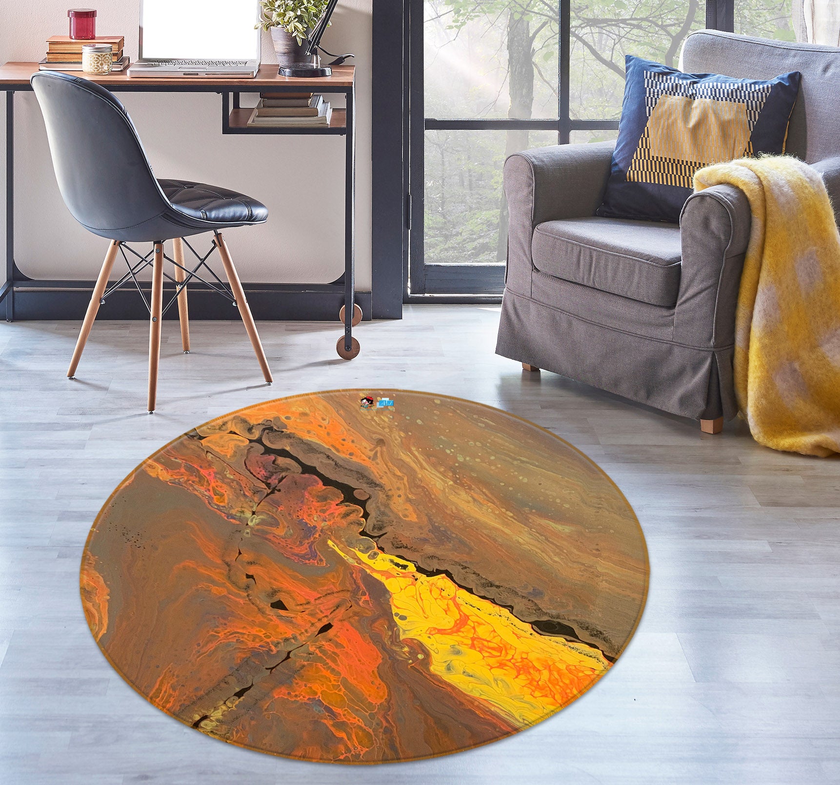 3D Golden Pattern 40009 Valerie Latrice Rug Round Non Slip Rug Mat