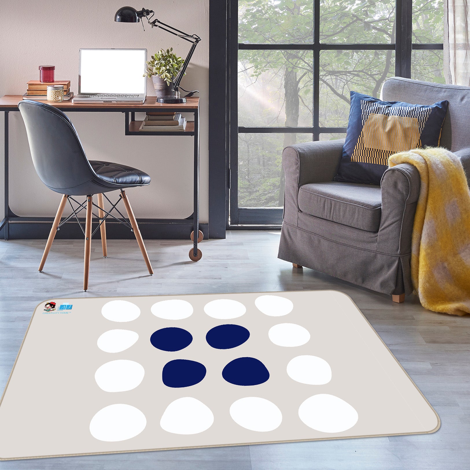 3D Navy Blue White Dot 107138 Kashmira Jayaprakash Rug Non Slip Rug Mat