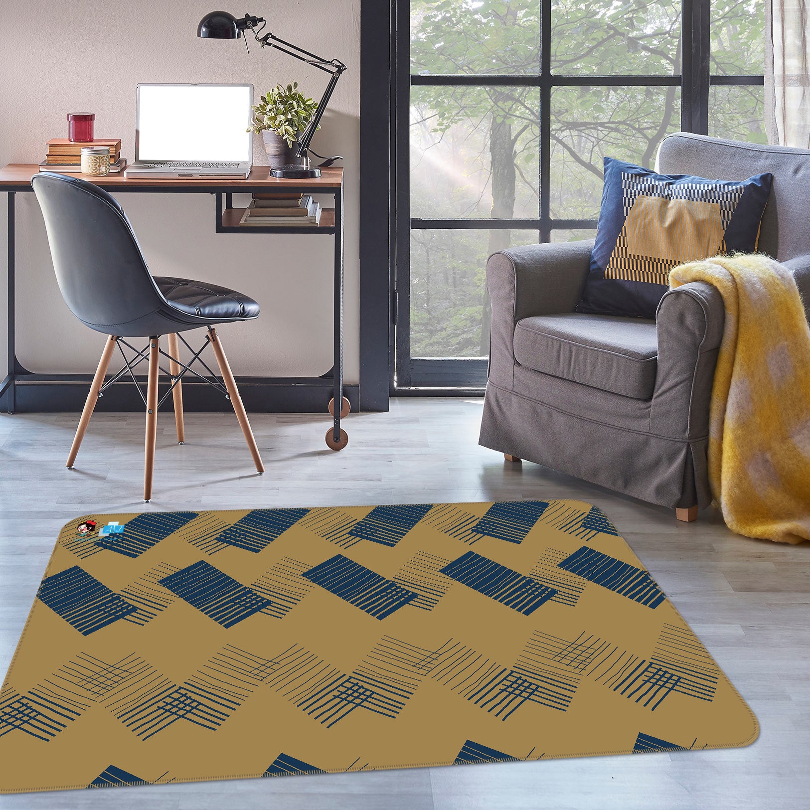 3D Square Pattern 9882 Kasumi Loffler Rug Non Slip Rug Mat