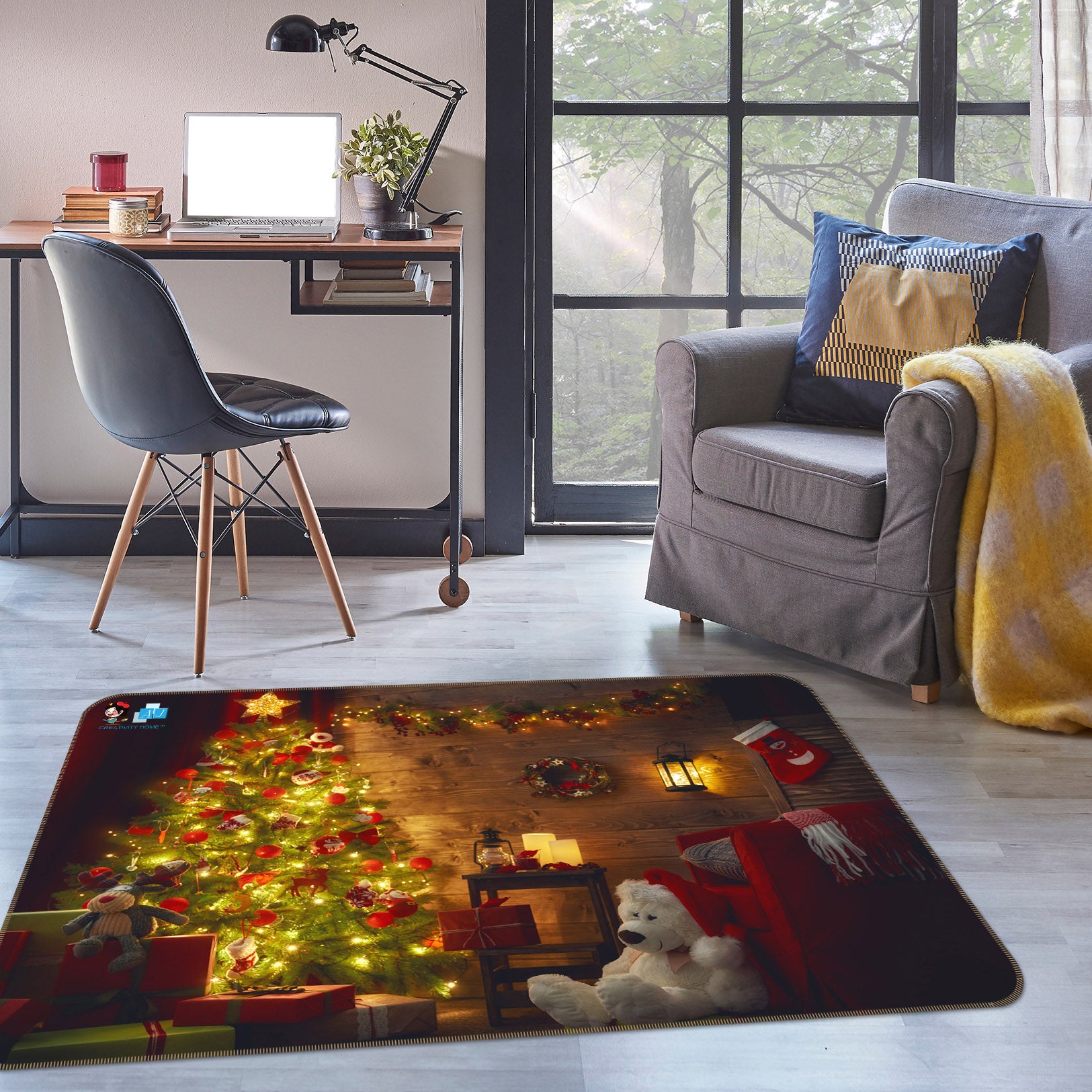 3D Tree Bear Doll 56224 Christmas Non Slip Rug Mat Xmas