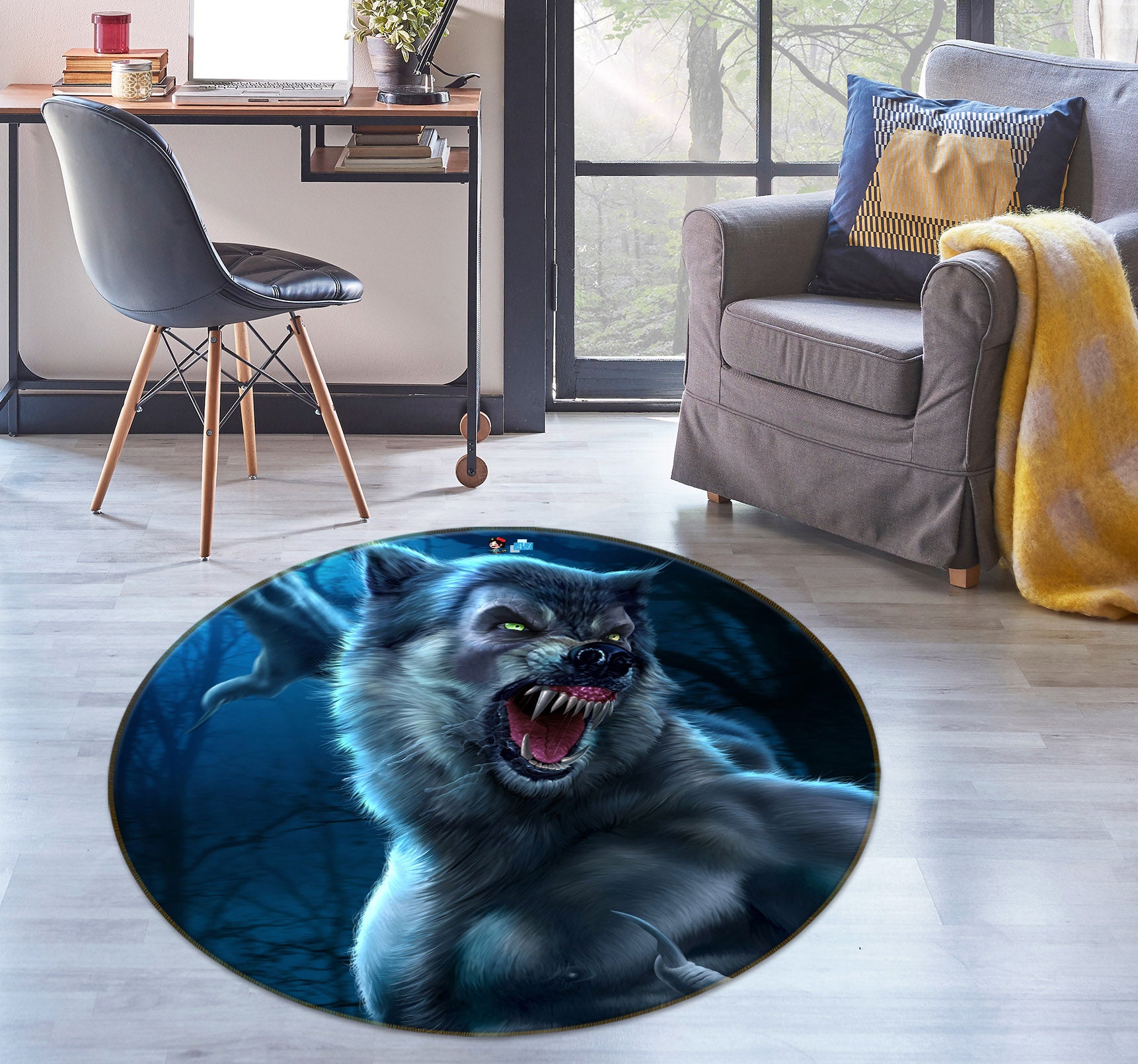 3D Werewolf 4165 Tom Wood Rug Round Non Slip Rug Mat