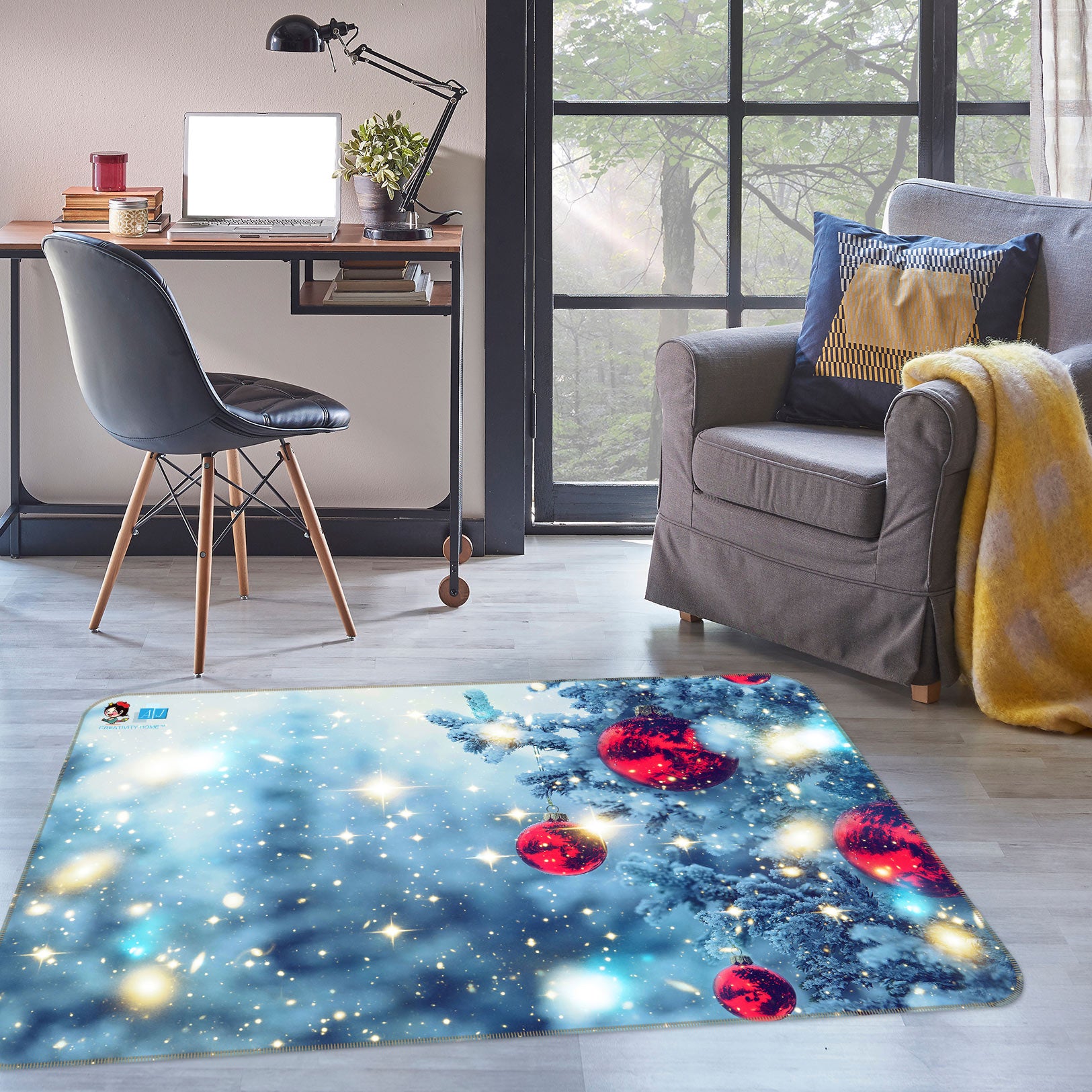 3D Snow Red Ball 56146 Christmas Non Slip Rug Mat Xmas
