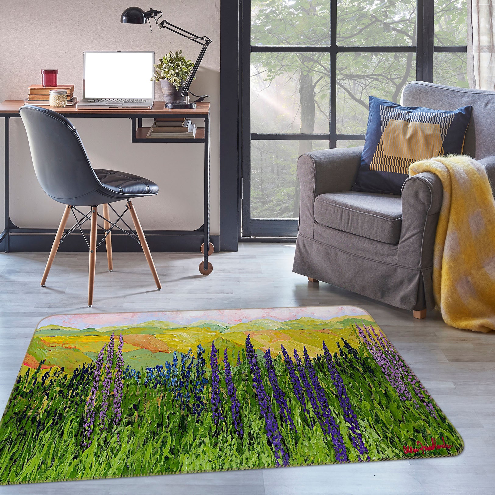 3D Purple Flowers 1023 Allan P. Friedlander Rug Non Slip Rug Mat