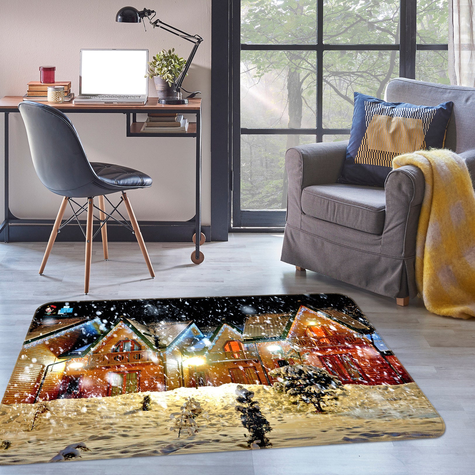 3D Snowy House 56207 Christmas Non Slip Rug Mat Xmas