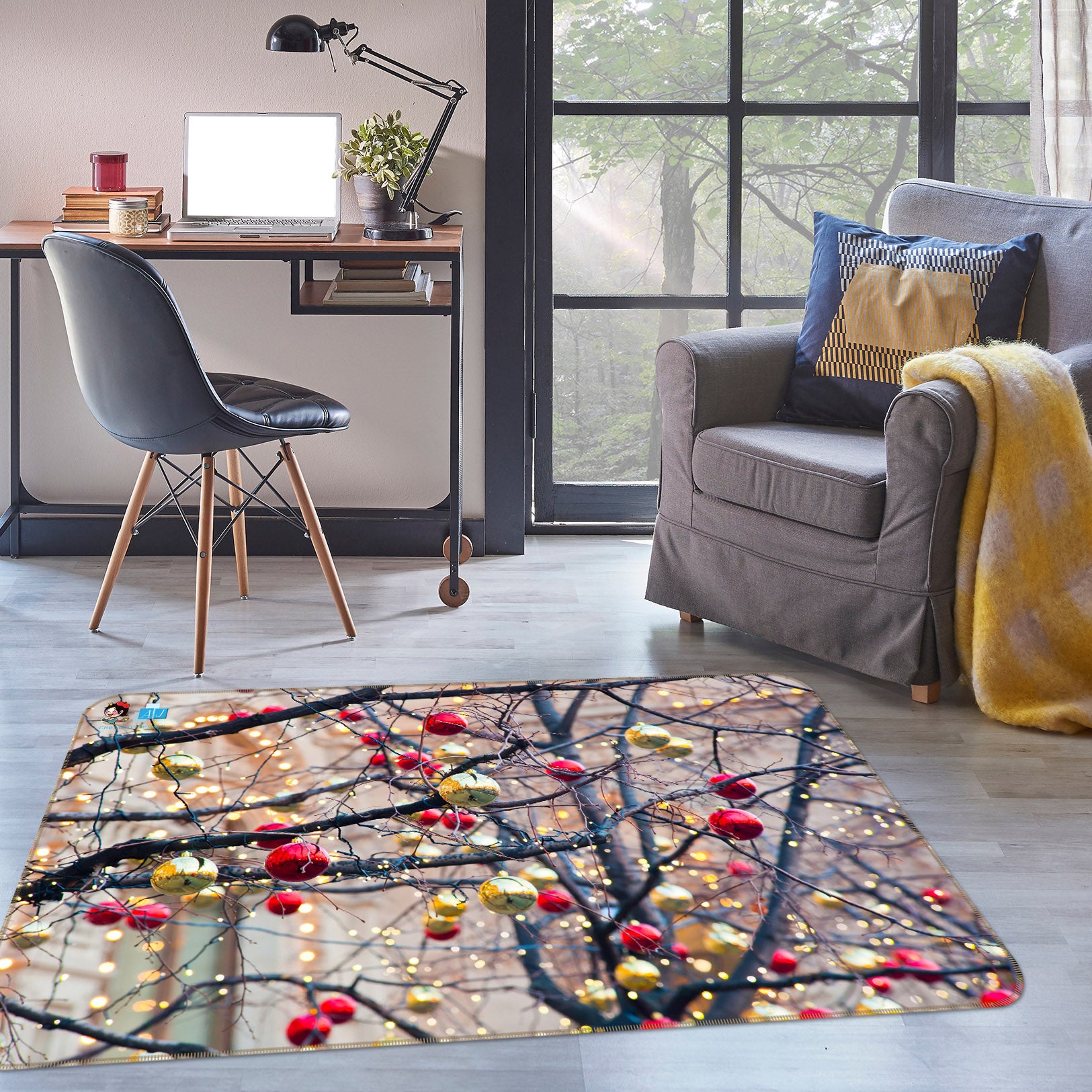 3D Red Yellow Ball 56220 Christmas Non Slip Rug Mat Xmas