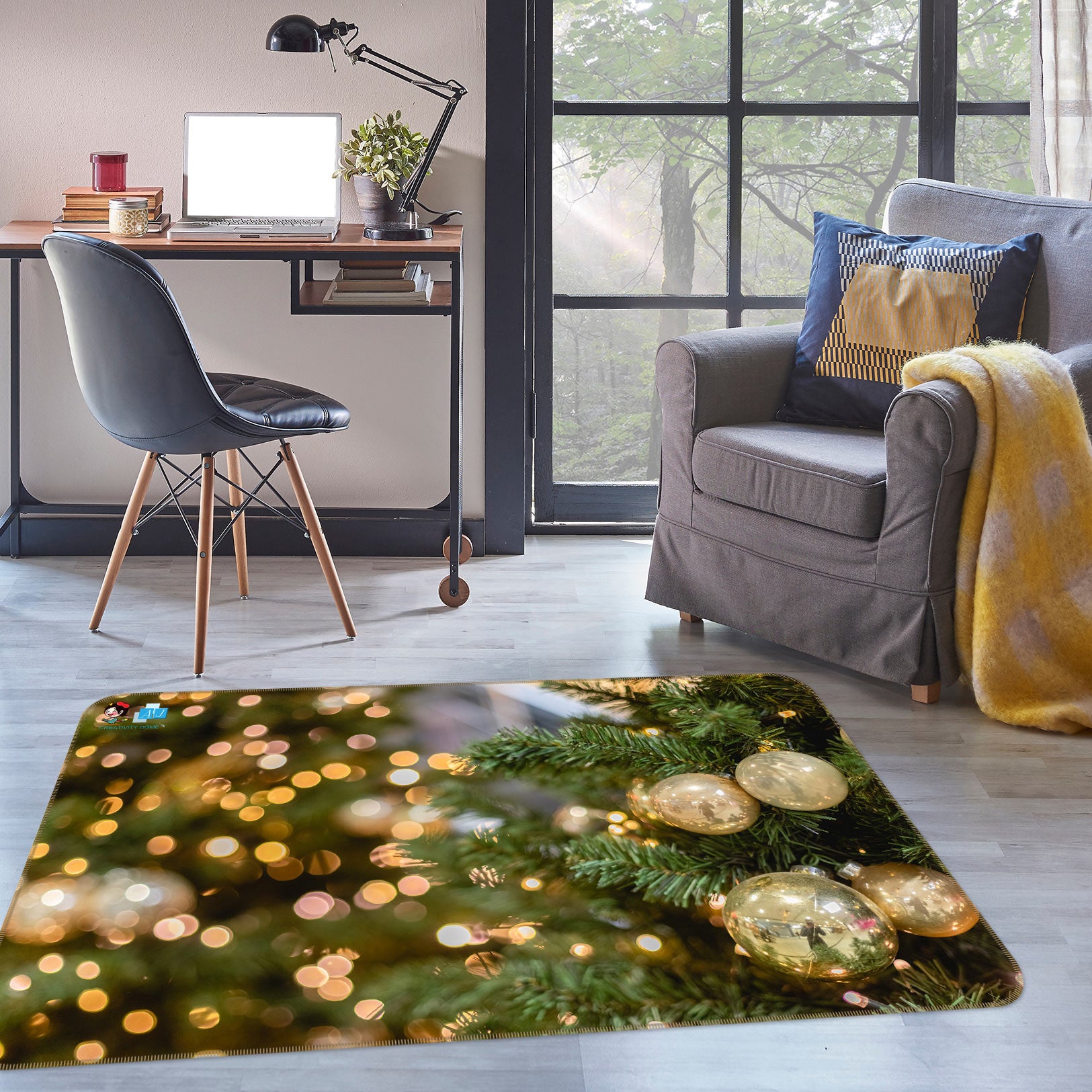 3D Light White Ball Tree 56171 Christmas Non Slip Rug Mat Xmas