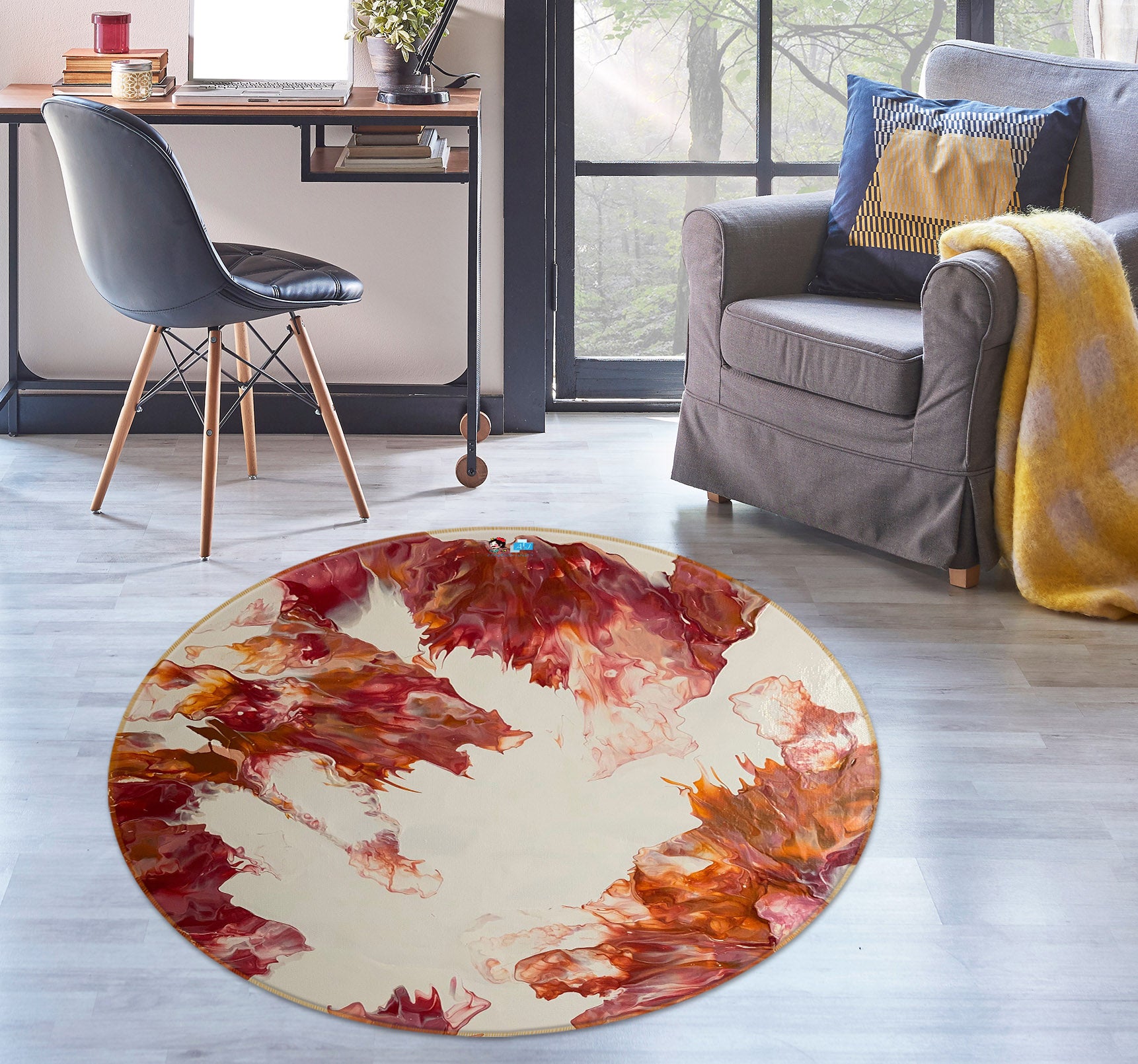 3D Red Brown Pattern 40006 Valerie Latrice Rug Round Non Slip Rug Mat
