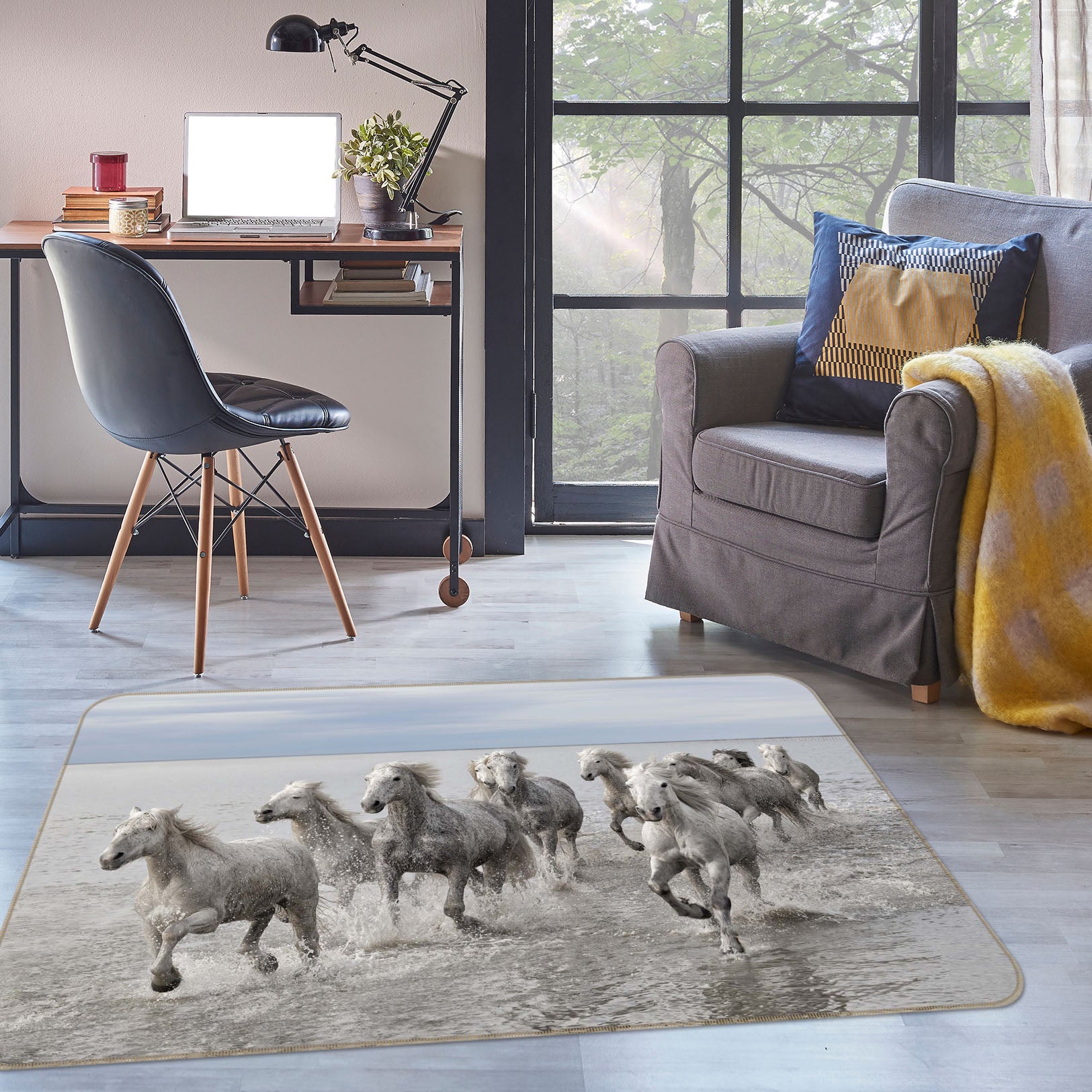 3D White Horse 1148 Marco Carmassi Rug Non Slip Rug Mat