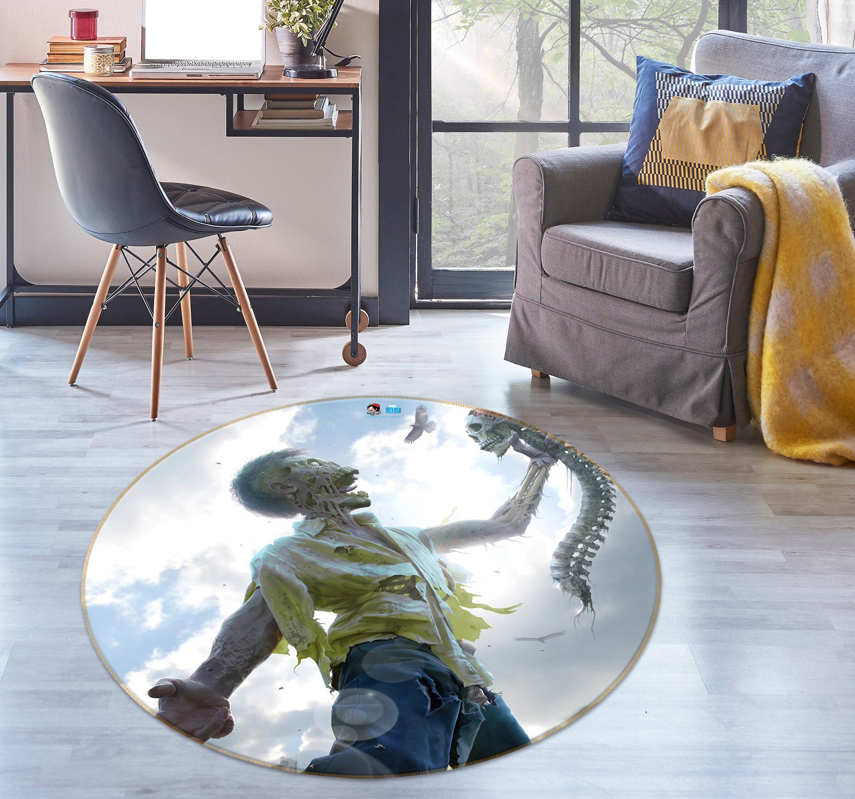 3D Monster Man 4195 Tom Wood Rug Round Non Slip Rug Mat