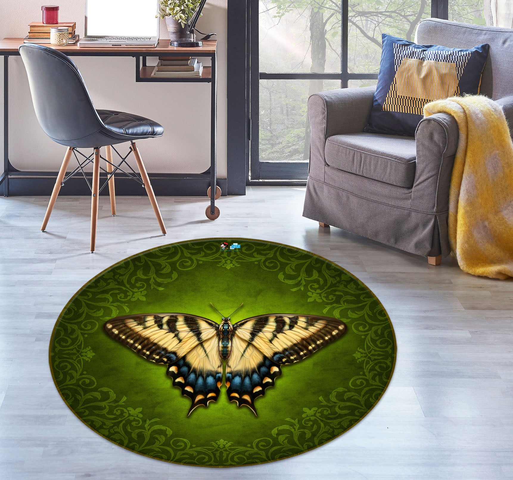 3D Butterfly Pattern 8892 Brigid Ashwood Rug Round Non Slip Rug Mat
