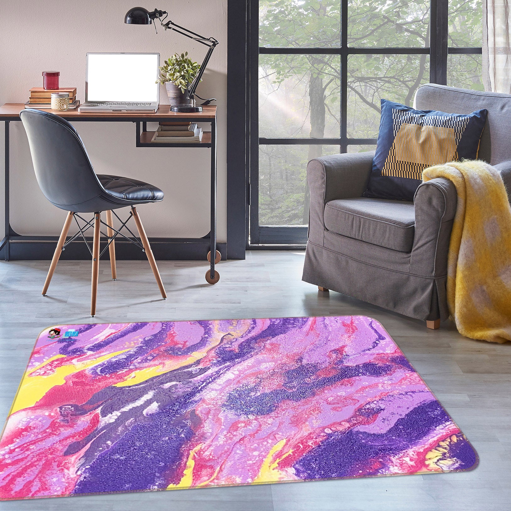 3D Pink Purple Pattern 40016 Valerie Latrice Rug Non Slip Rug Mat