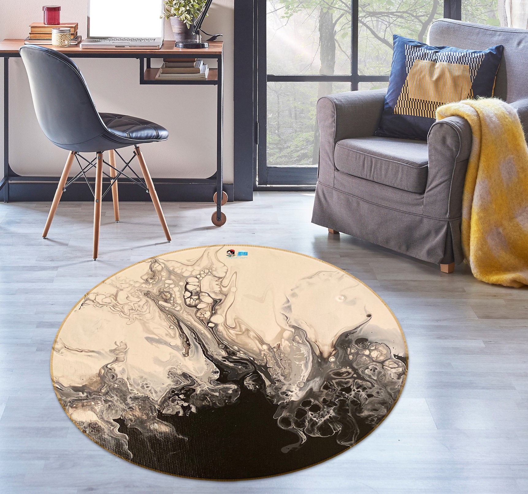 3D Black-Brown 40002 Valerie Latrice Rug Round Non Slip Rug Mat