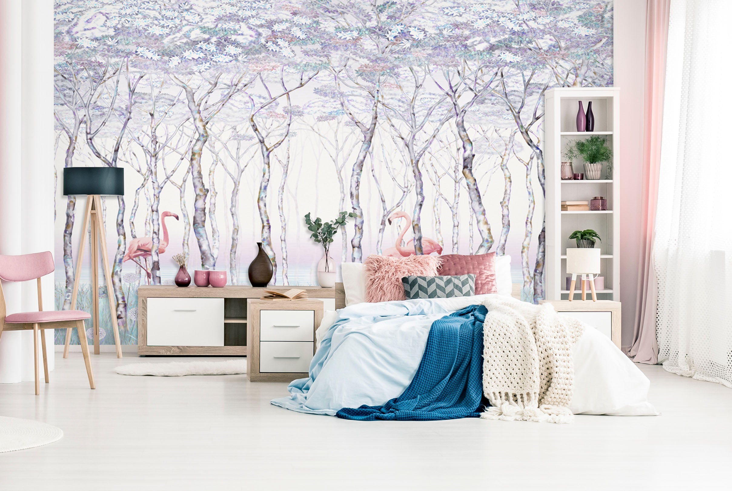 3D Wood Flamingo 1577 Wall Murals