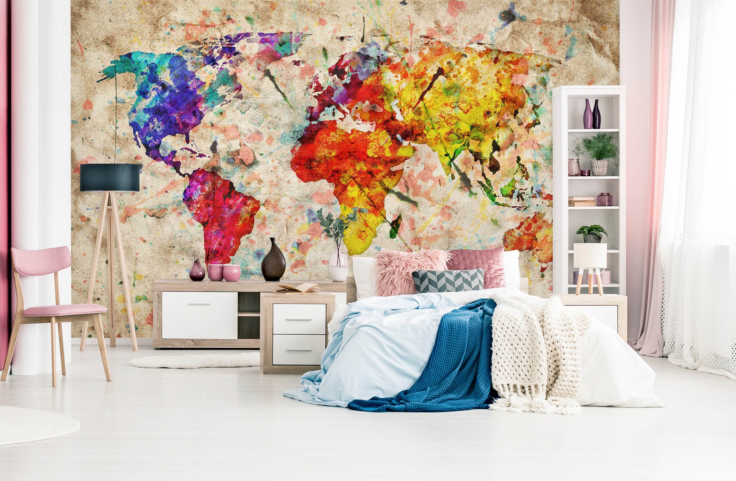 3D Vibrant Colors 2039 World Map Wall Murals