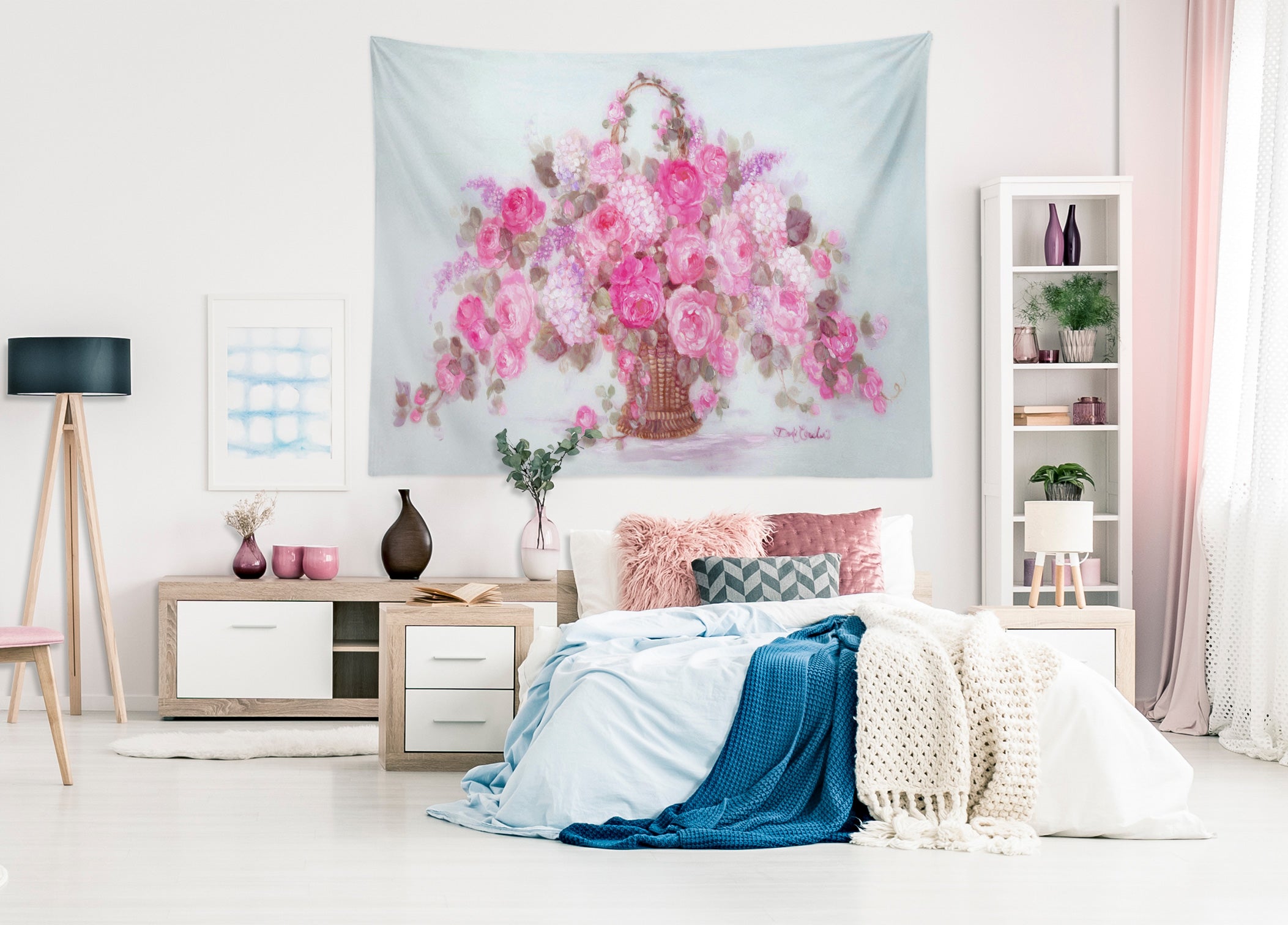 3D Pink Flower Basket 111179 Debi Coules Tapestry Hanging Cloth Hang