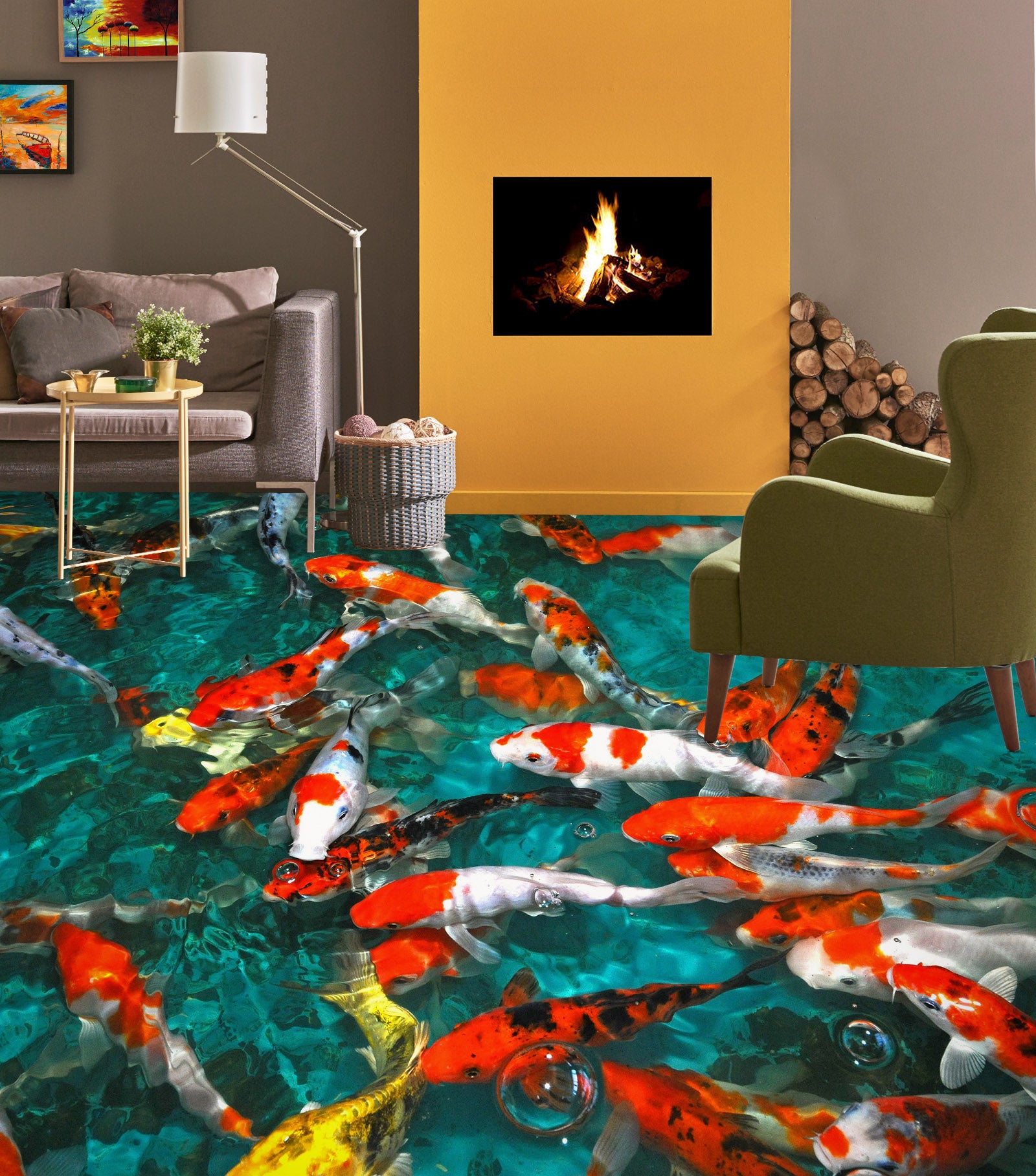 3D Lucky Koi 007 Floor Mural  Wallpaper Murals Rug & Mat Print Epoxy waterproof bath floor