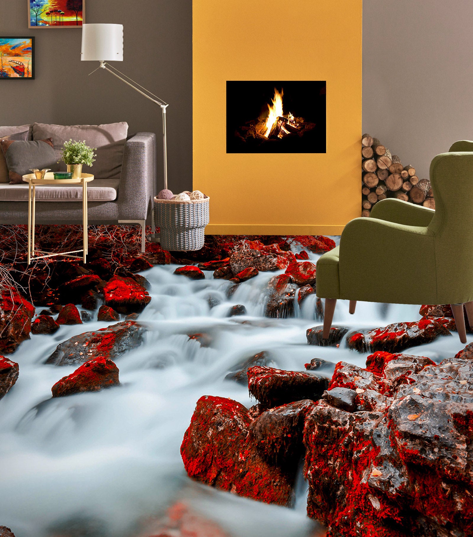3D Red Plants On The Stones 591 Floor Mural  Wallpaper Murals Rug & Mat Print Epoxy waterproof bath floor