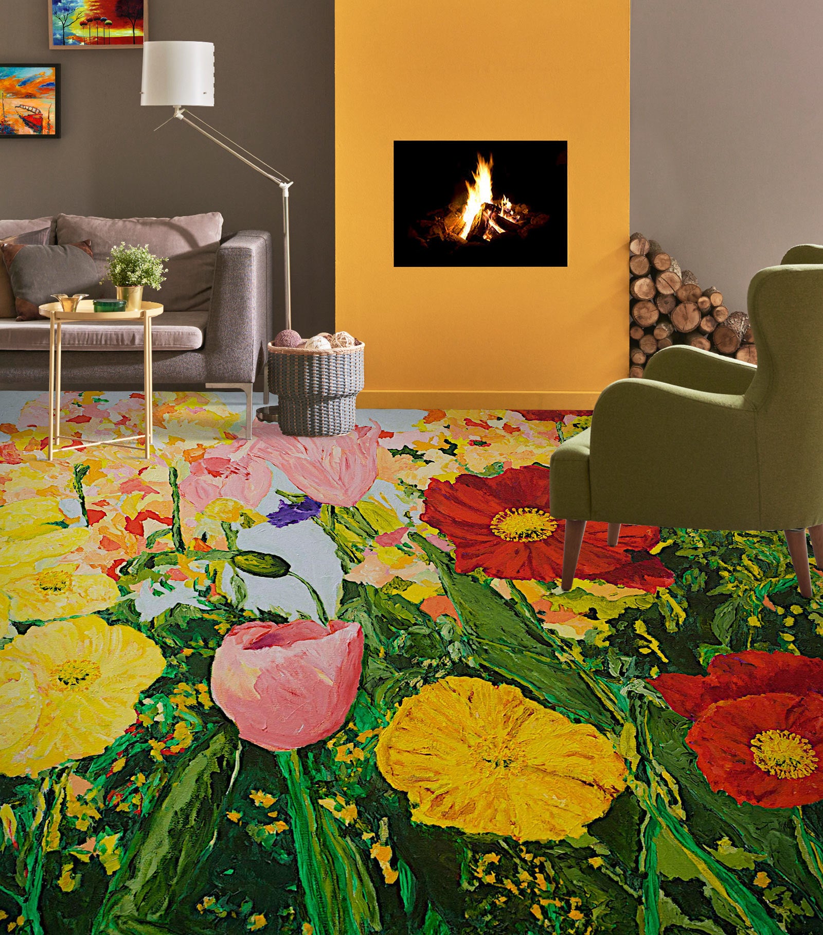 3D Color Flowers Painting 9566 Allan P. Friedlander Floor Mural  Wallpaper Murals Self-Adhesive Removable Print Epoxy