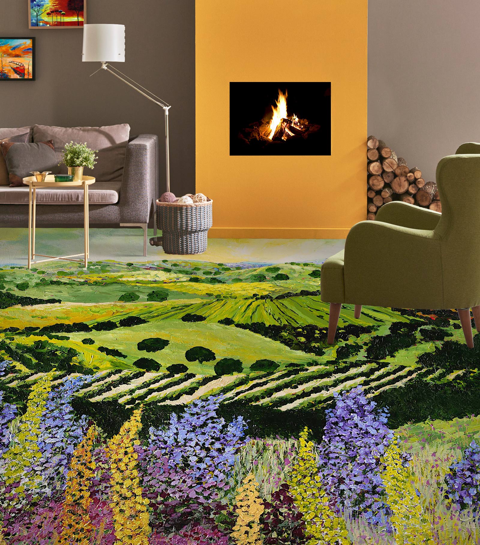 3D Field Purple Flowers 9535 Allan P. Friedlander Floor Mural  Wallpaper Murals Self-Adhesive Removable Print Epoxy