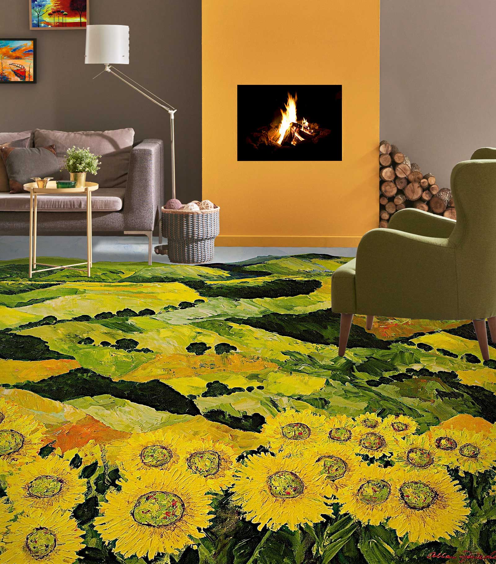 3D Hillside Sunflower Bush 9613 Allan P. Friedlander Floor Mural  Wallpaper Murals Self-Adhesive Removable Print Epoxy