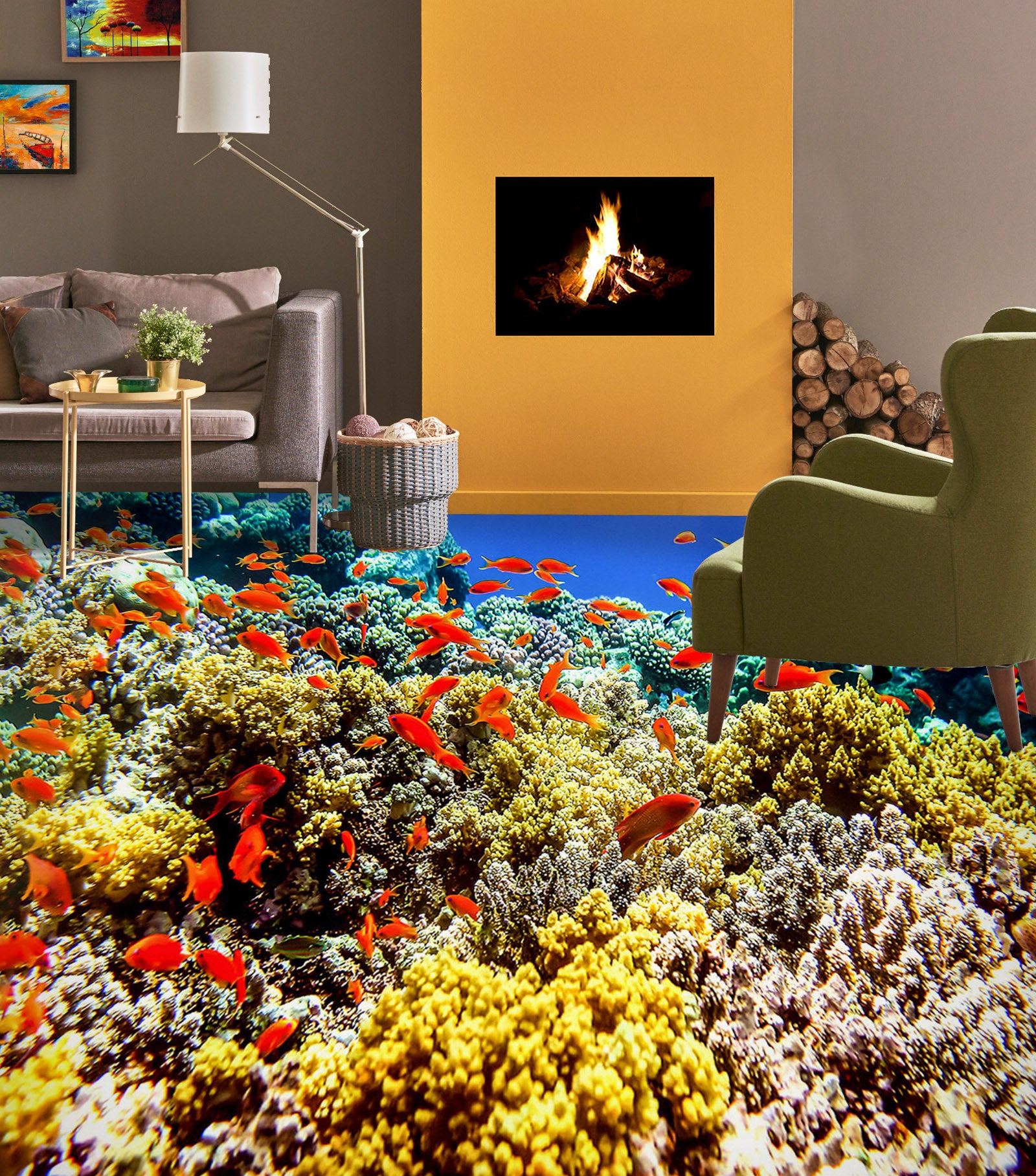 3D Rich Orange Fish 781 Floor Mural  Wallpaper Murals Rug & Mat Print Epoxy waterproof bath floor