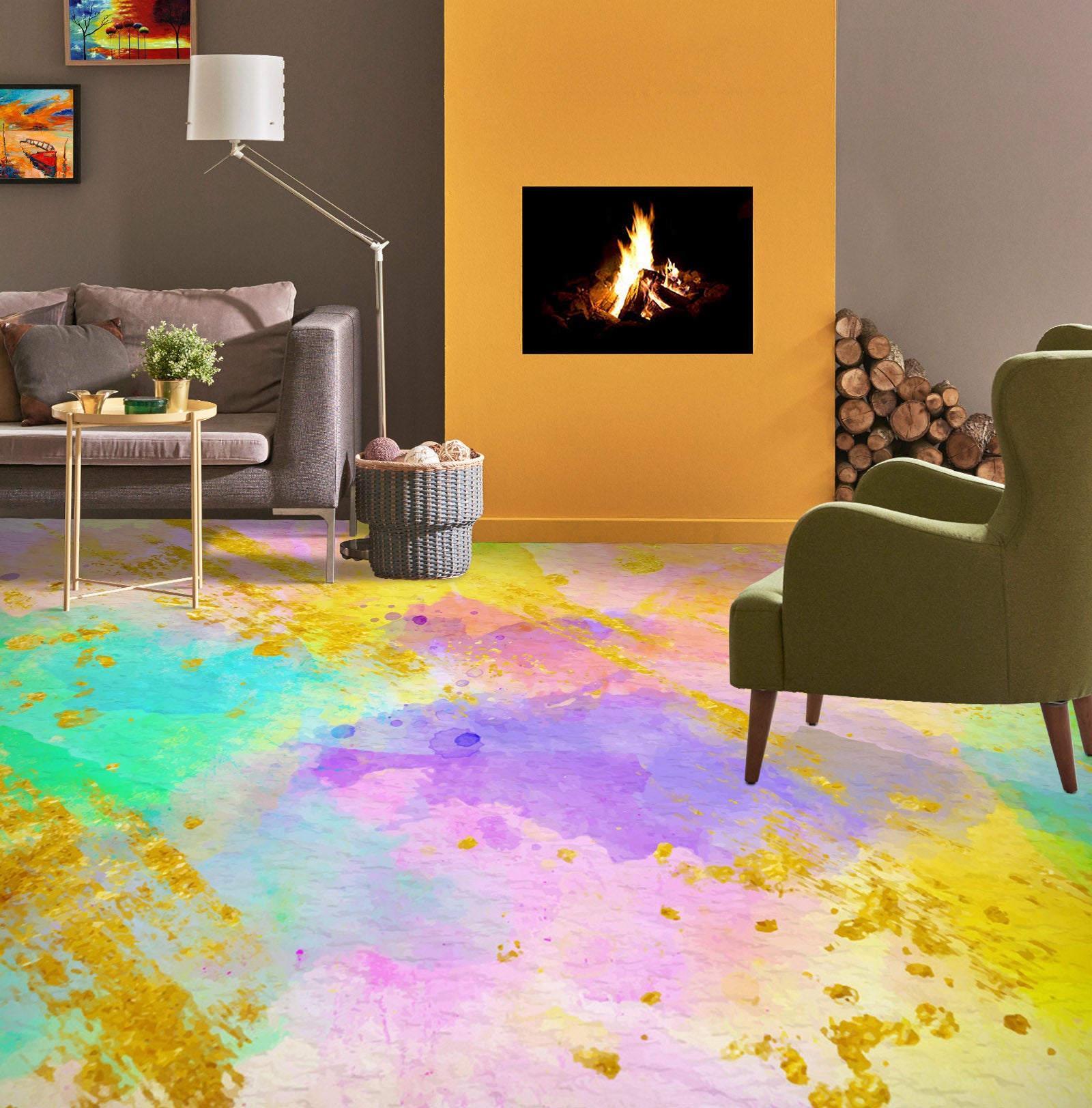 3D Bright Color Paints 1298 Floor Mural  Wallpaper Murals Self-Adhesive Removable Print Epoxy