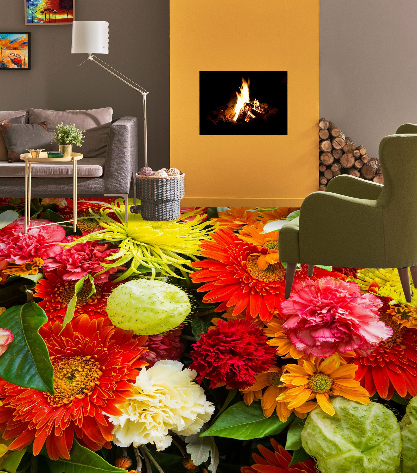 3D Romantic Flowers 1113 Floor Mural  Wallpaper Murals Self-Adhesive Removable Print Epoxy