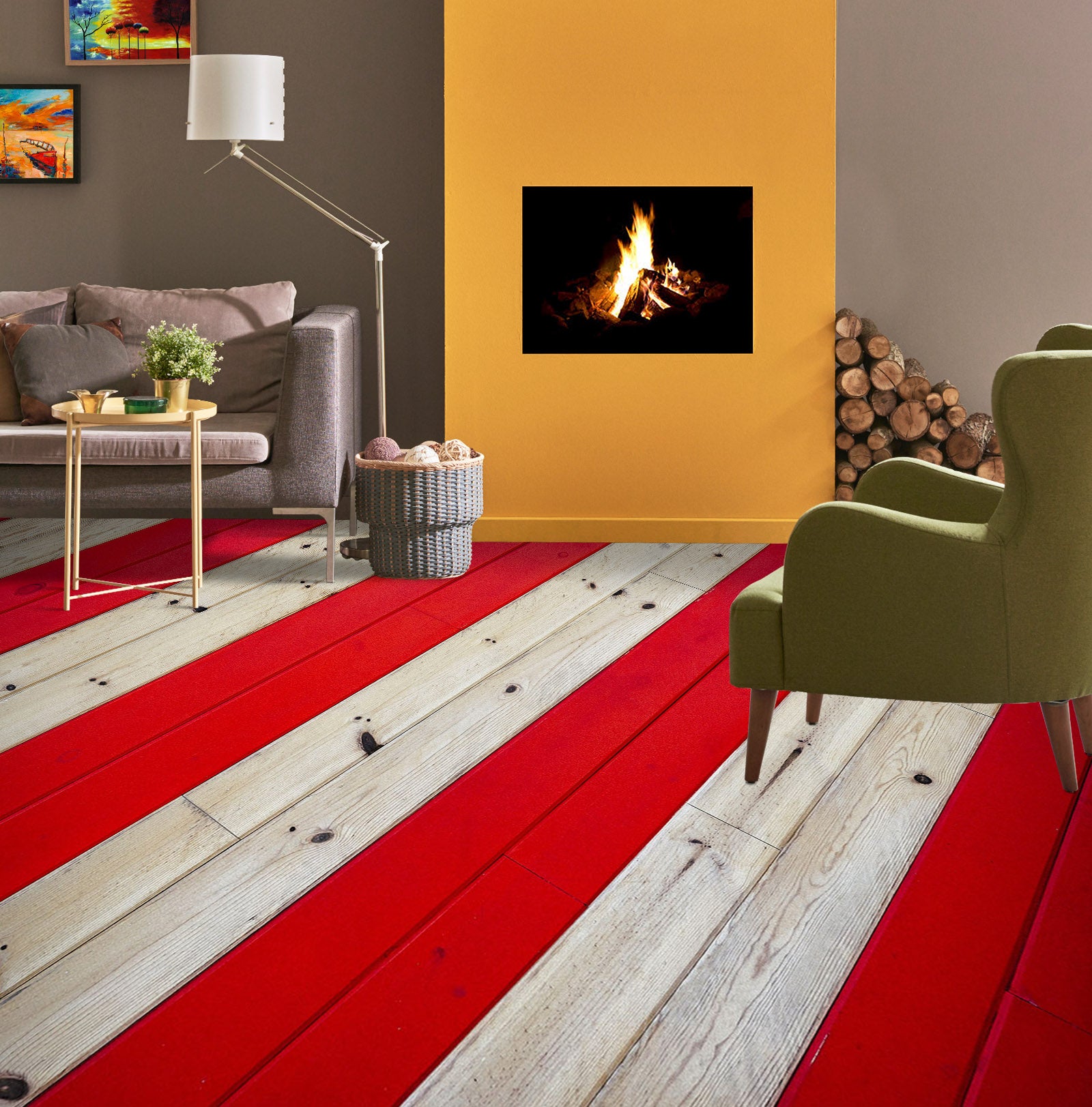 3D Red And White 1503 Floor Mural  Wallpaper Murals Self-Adhesive Removable Print Epoxy