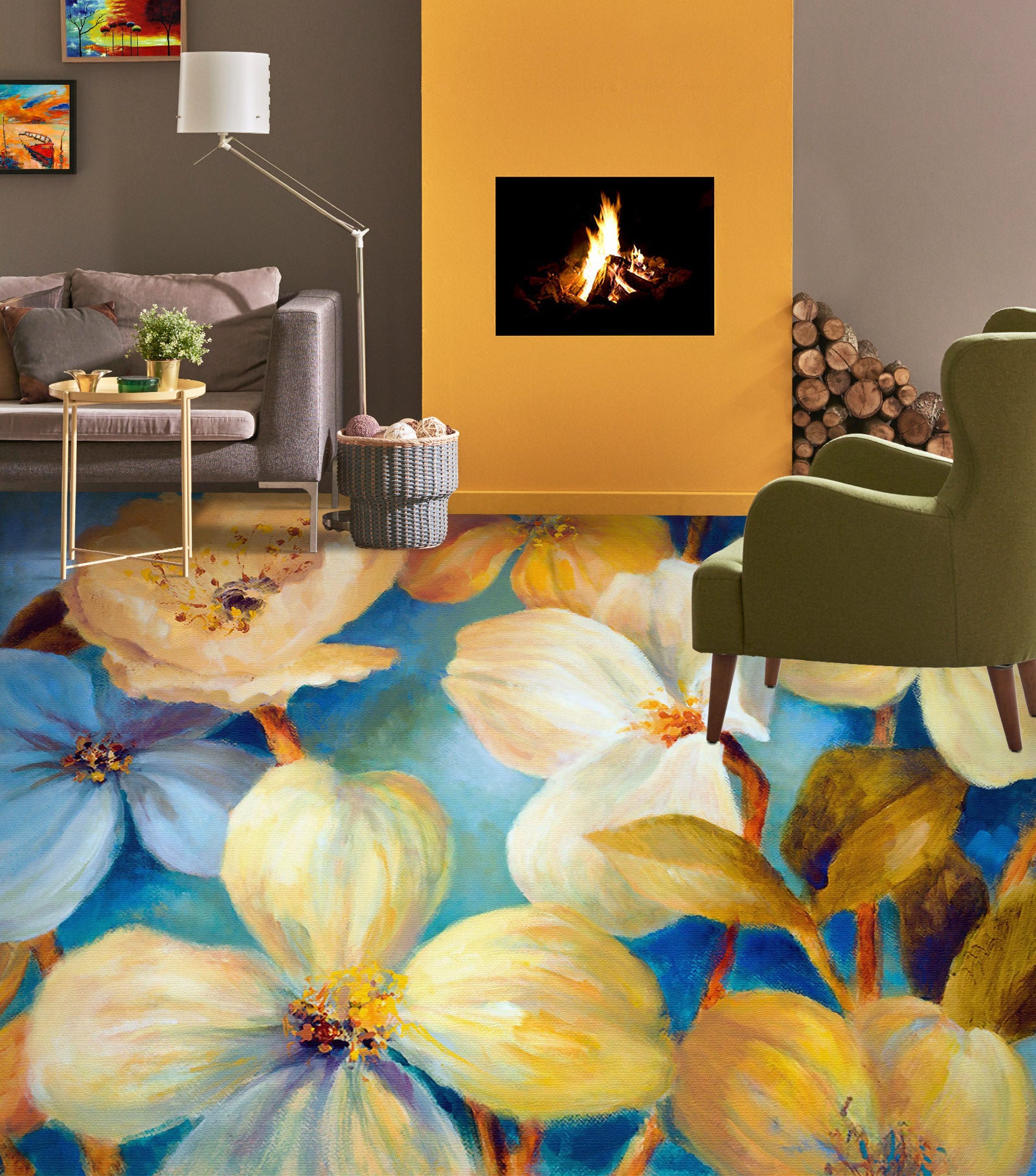 3D Delicate Yellow Flowers 1439 Floor Mural  Wallpaper Murals Self-Adhesive Removable Print Epoxy