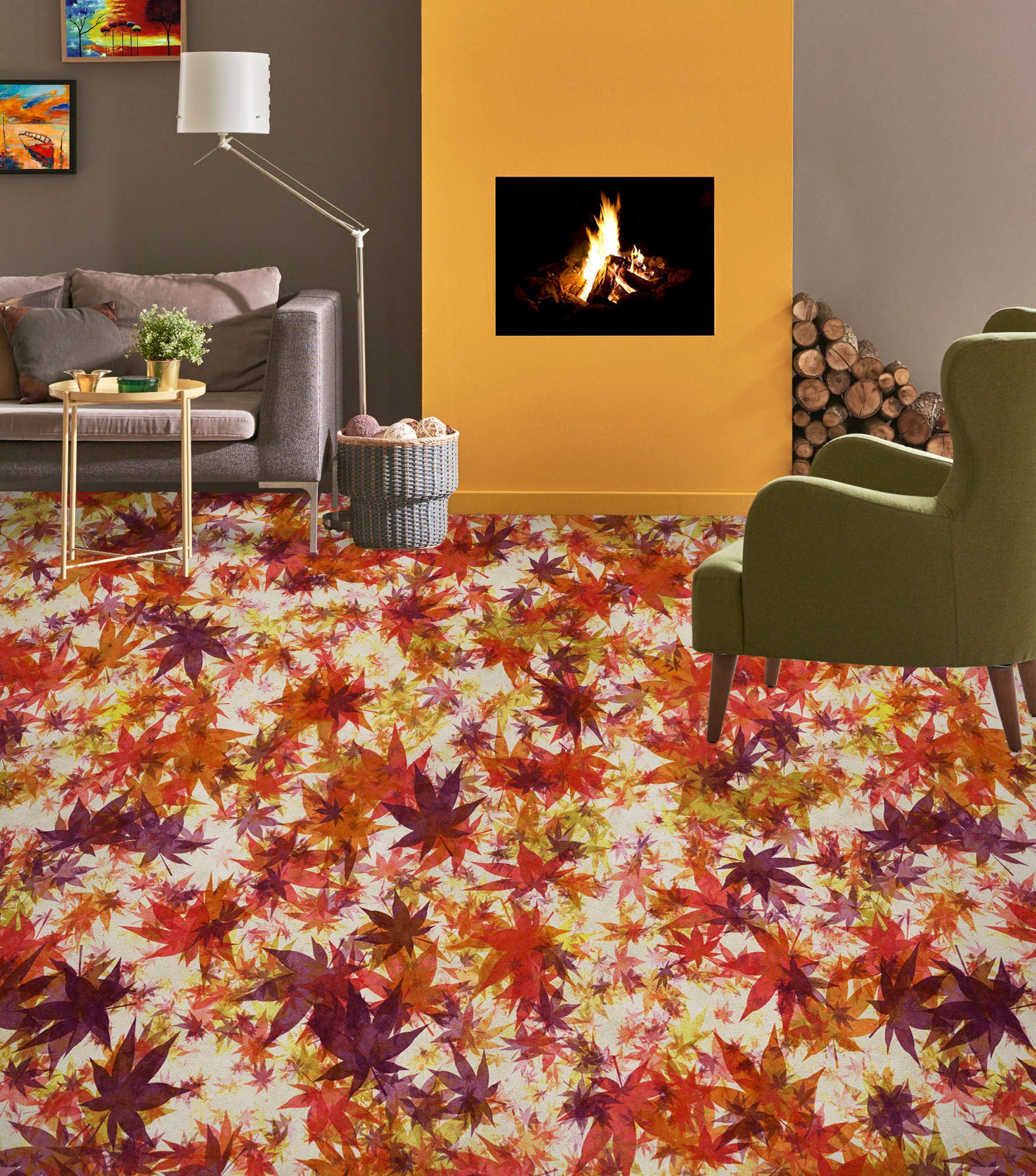 3D Red And Purple Leaves 221 Floor Mural  Wallpaper Murals Rug & Mat Print Epoxy waterproof bath floor