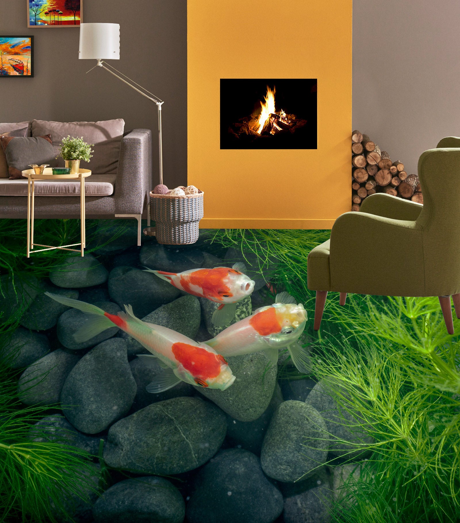 3D Three Cute Koi 158 Floor Mural  Wallpaper Murals Rug & Mat Print Epoxy waterproof bath floor