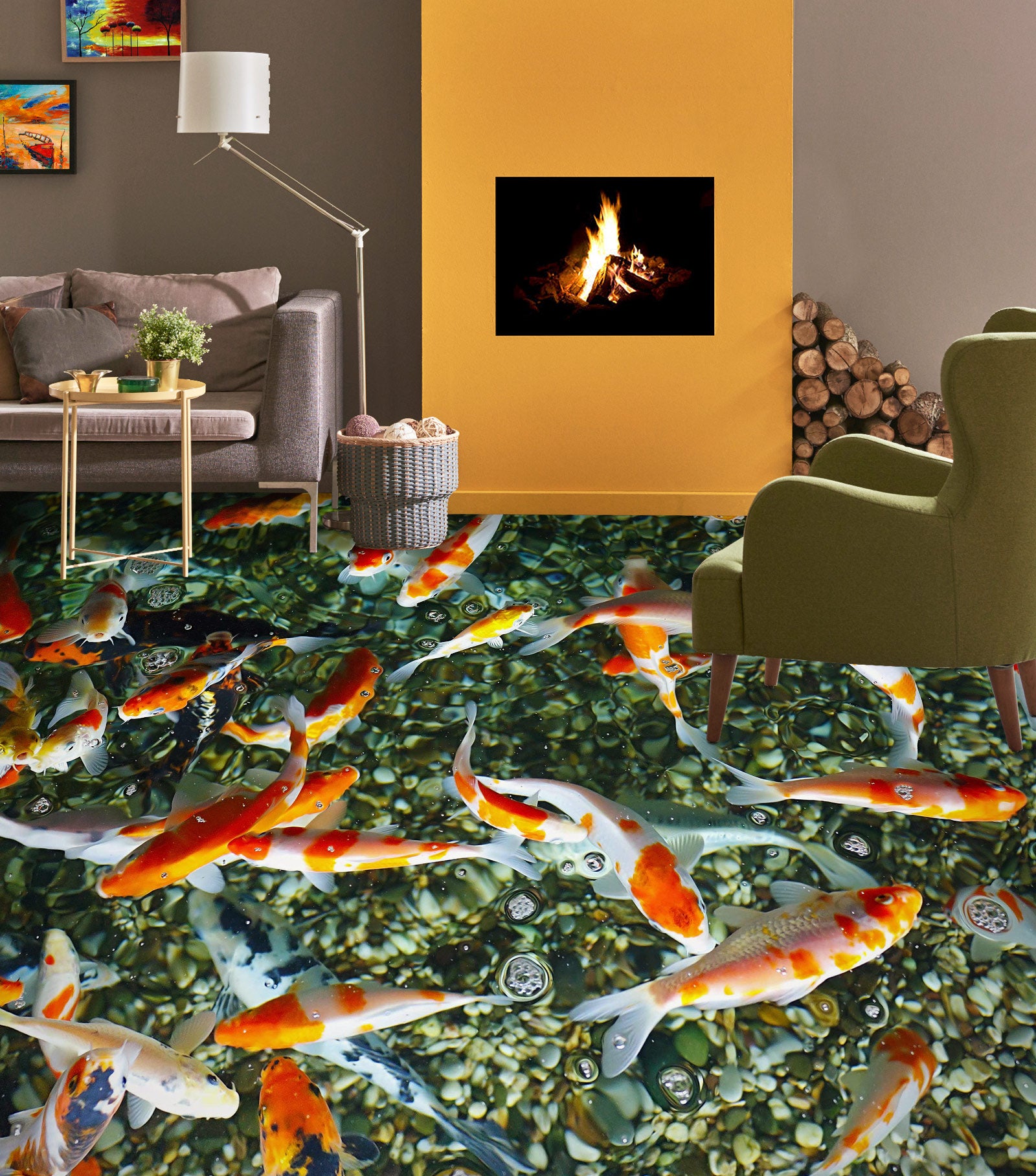3D Lucky Koi Blessing 154 Floor Mural  Wallpaper Murals Rug & Mat Print Epoxy waterproof bath floor
