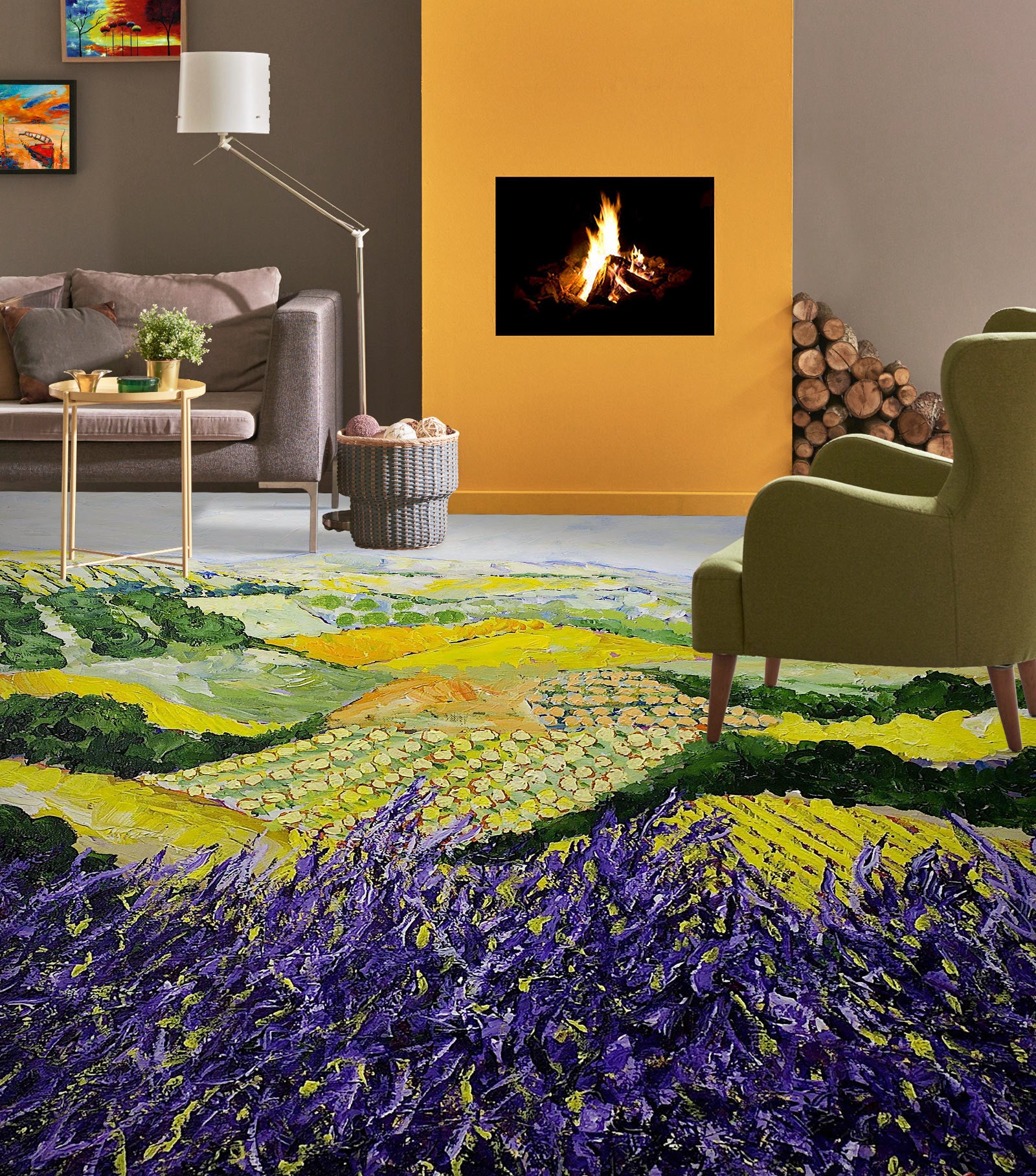 3D Field Purple Flowers 9526 Allan P. Friedlander Floor Mural  Wallpaper Murals Self-Adhesive Removable Print Epoxy