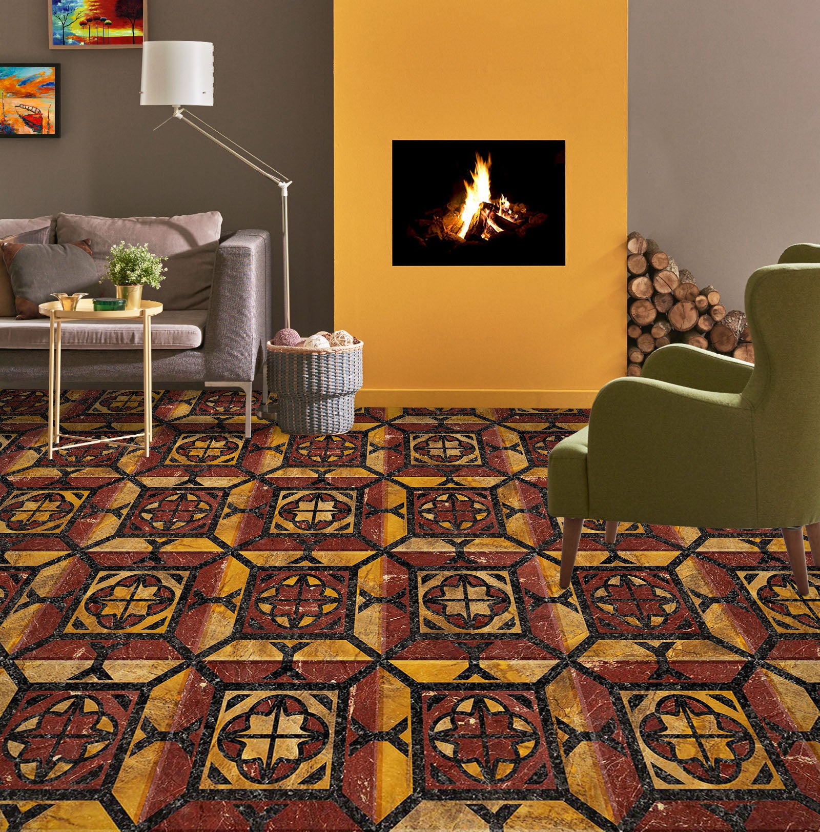 3D Rich Retro Design 970 Floor Mural  Wallpaper Murals Self-Adhesive Removable Print Epoxy